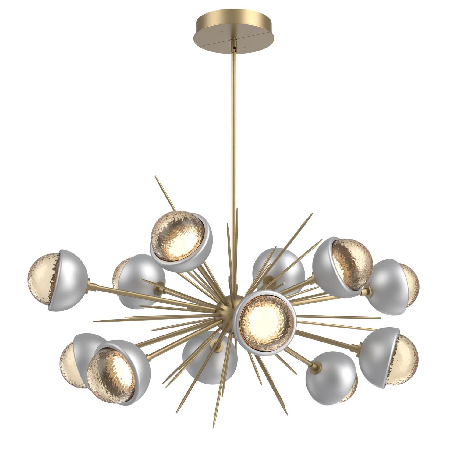 Shown in Gilded Brass finish and Amber glass and Classic Silver accent