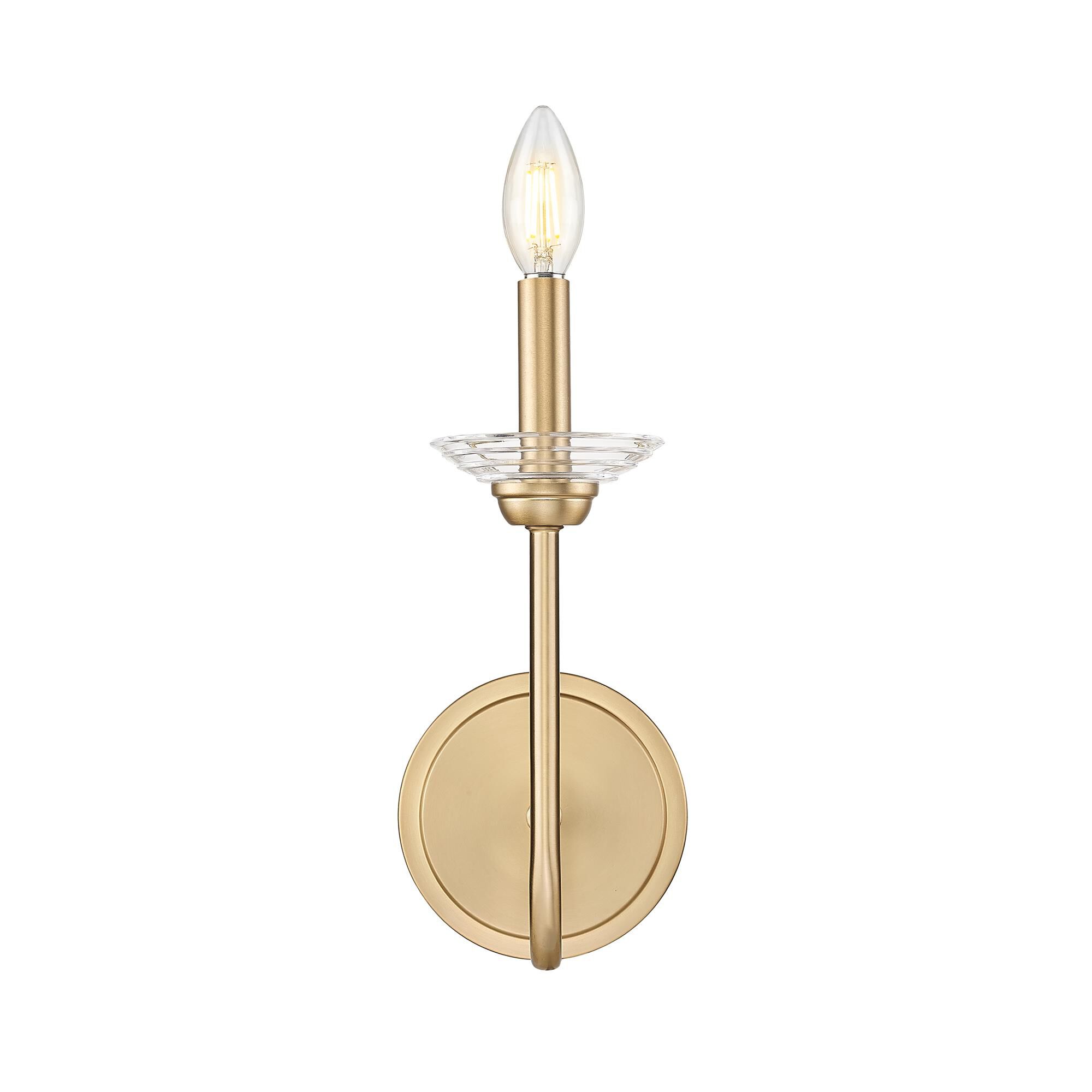 Shown in Modern Gold finish and Clear Ribbed glass and Clear Ribbed shade