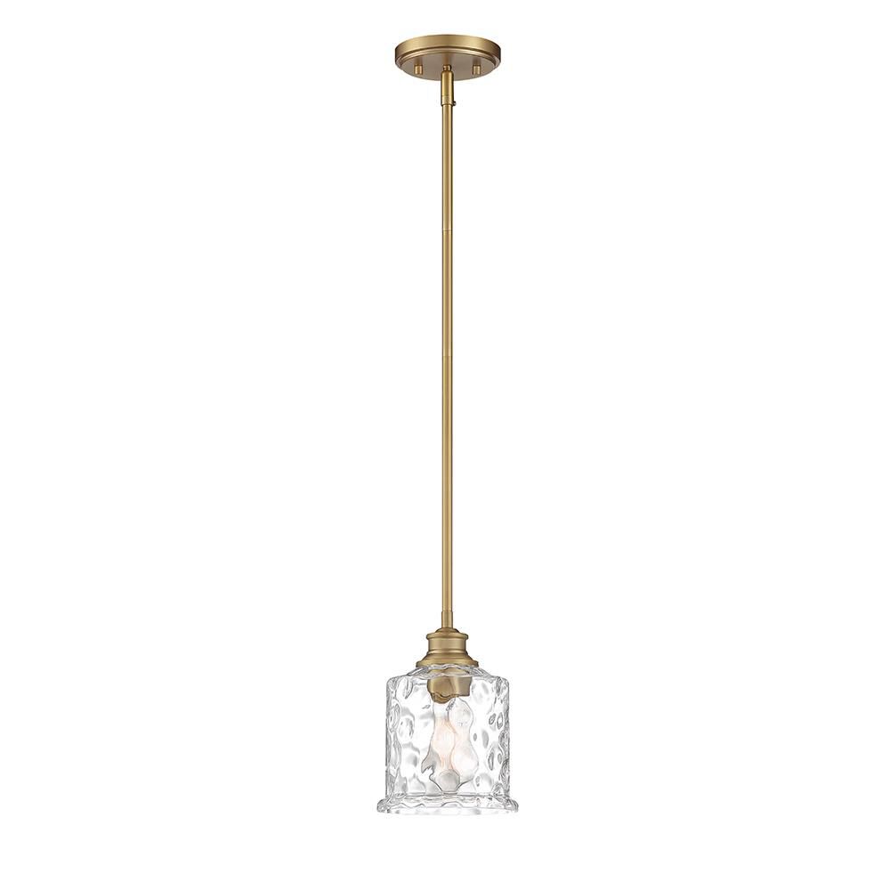 Shown in Brushed Gold finish and Clear Hammered glass and Clear Hammered  Glass shade
