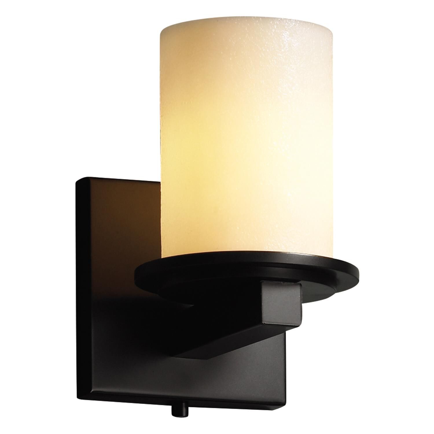 Shown in Matte Black finish and Cream Faux Candle Resin glass and Cylinder with Flat Rim accent
