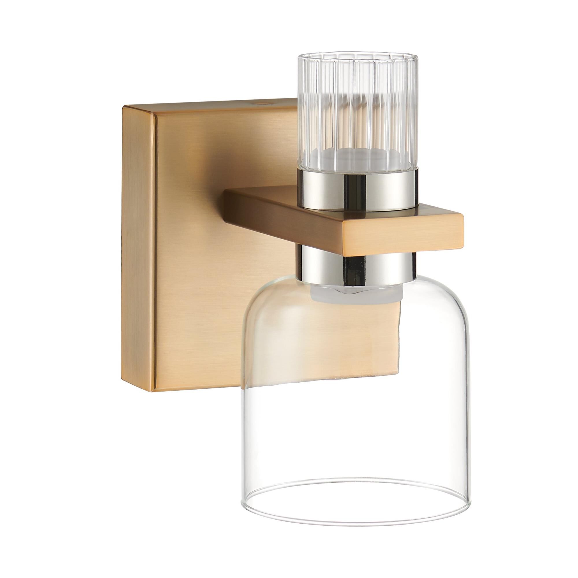 Shown in Champagne Gold finish and Clear, Clear Ribbed glass