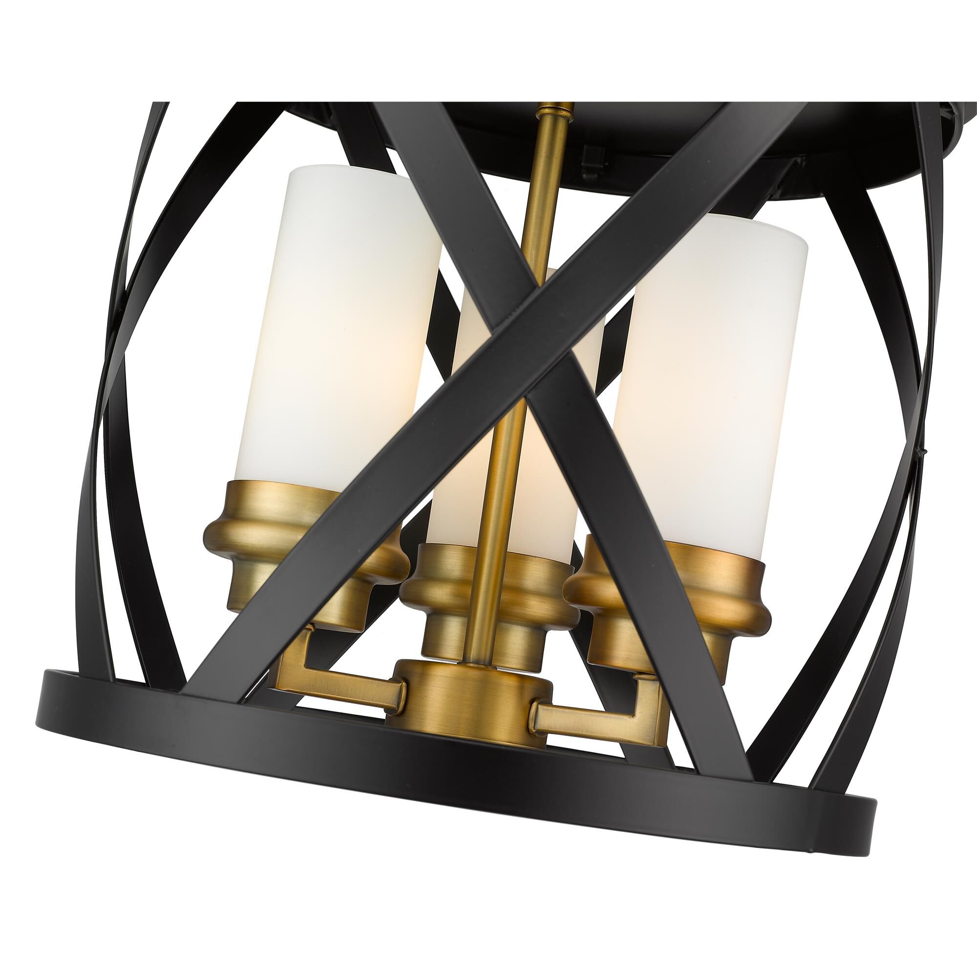 Shown in Matte Black + Olde Brass finish and Glass shade