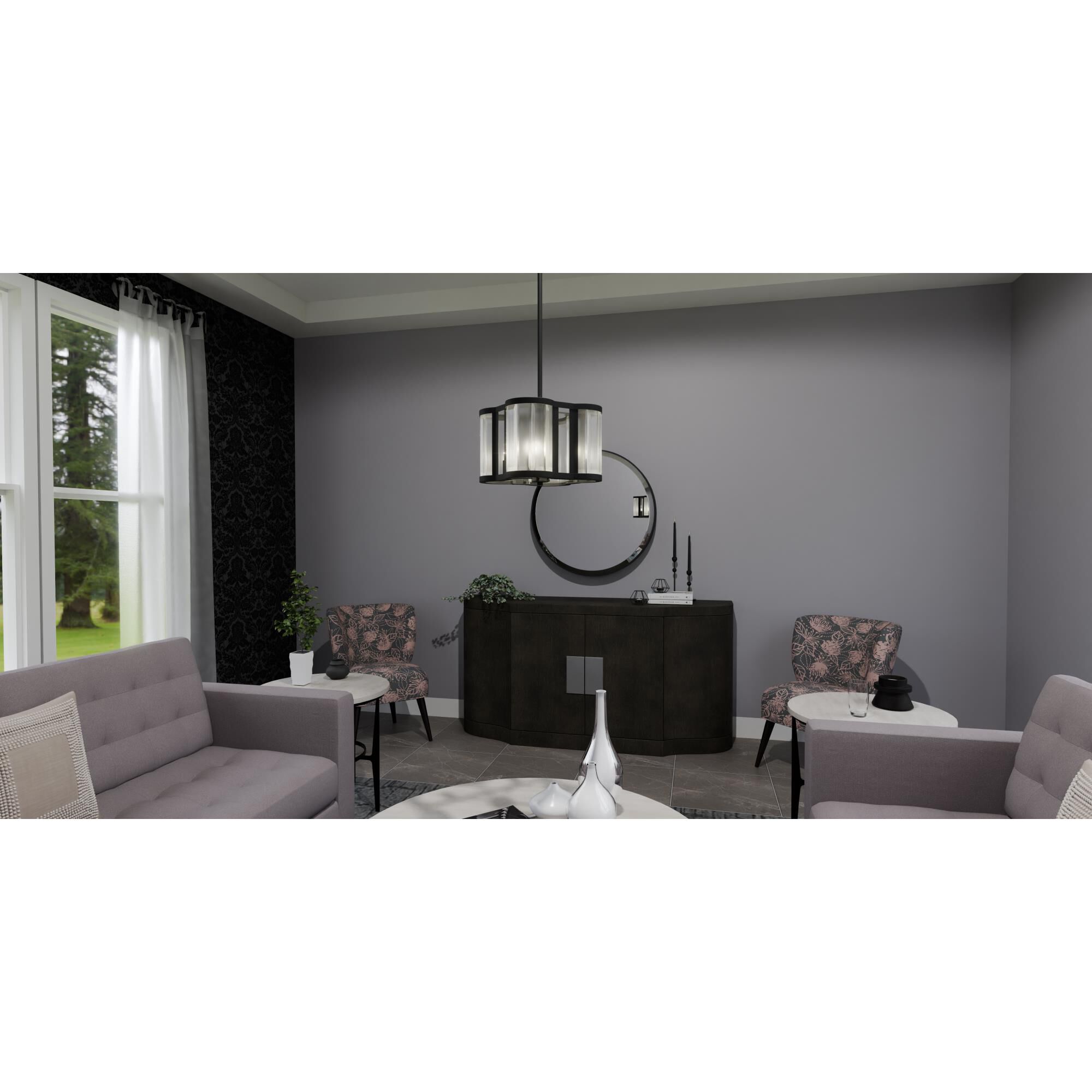 Shown in Matte Black finish and Clear Crystal glass