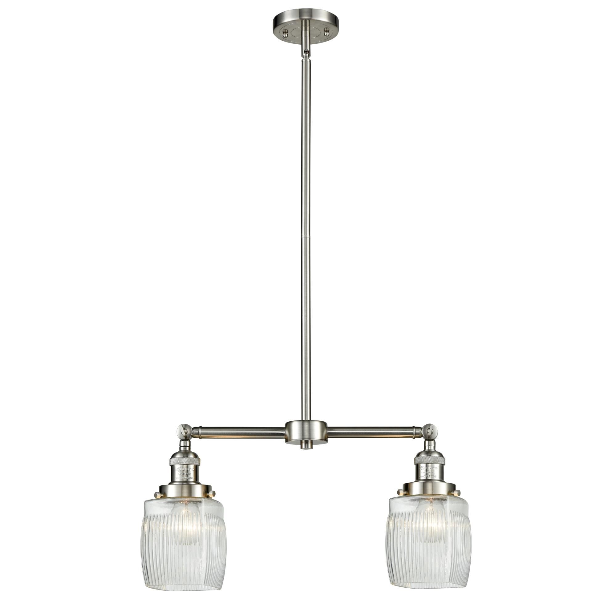 Shown in Brushed Satin Nickel finish and Clear Halophane glass