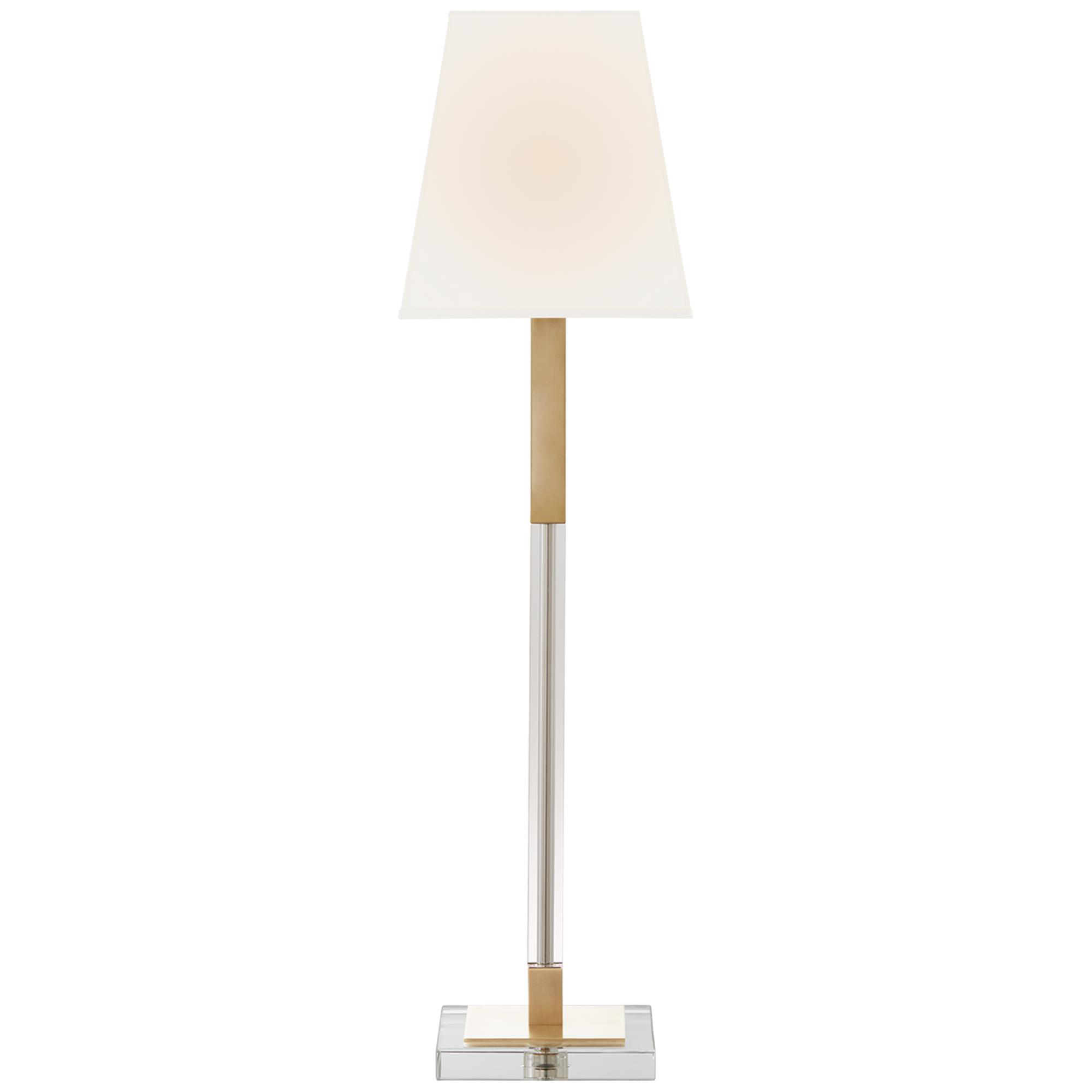 Shown in Antique-Burnished Brass And Crystal finish and Linen shade