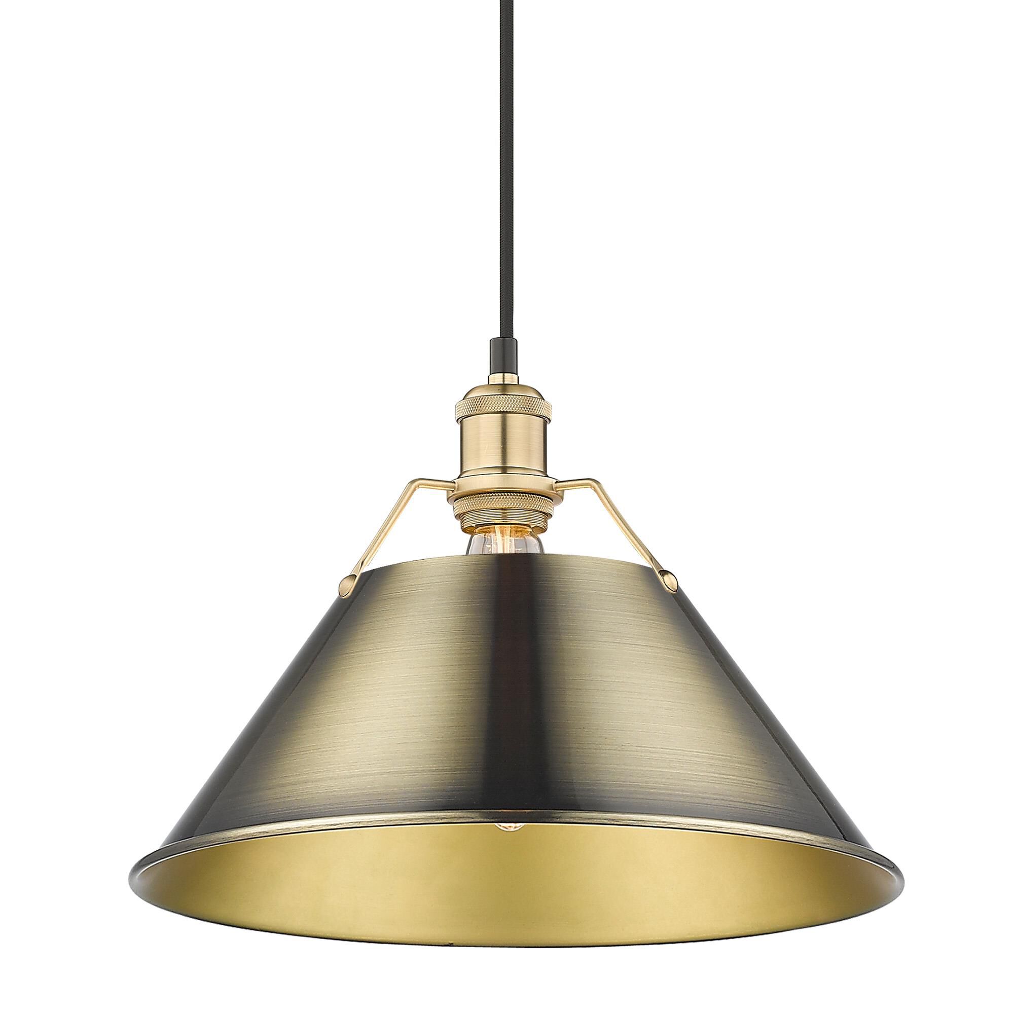 Shown in Brushed Champagne Bronze finish and Without Glass glass and Aged Brass shade