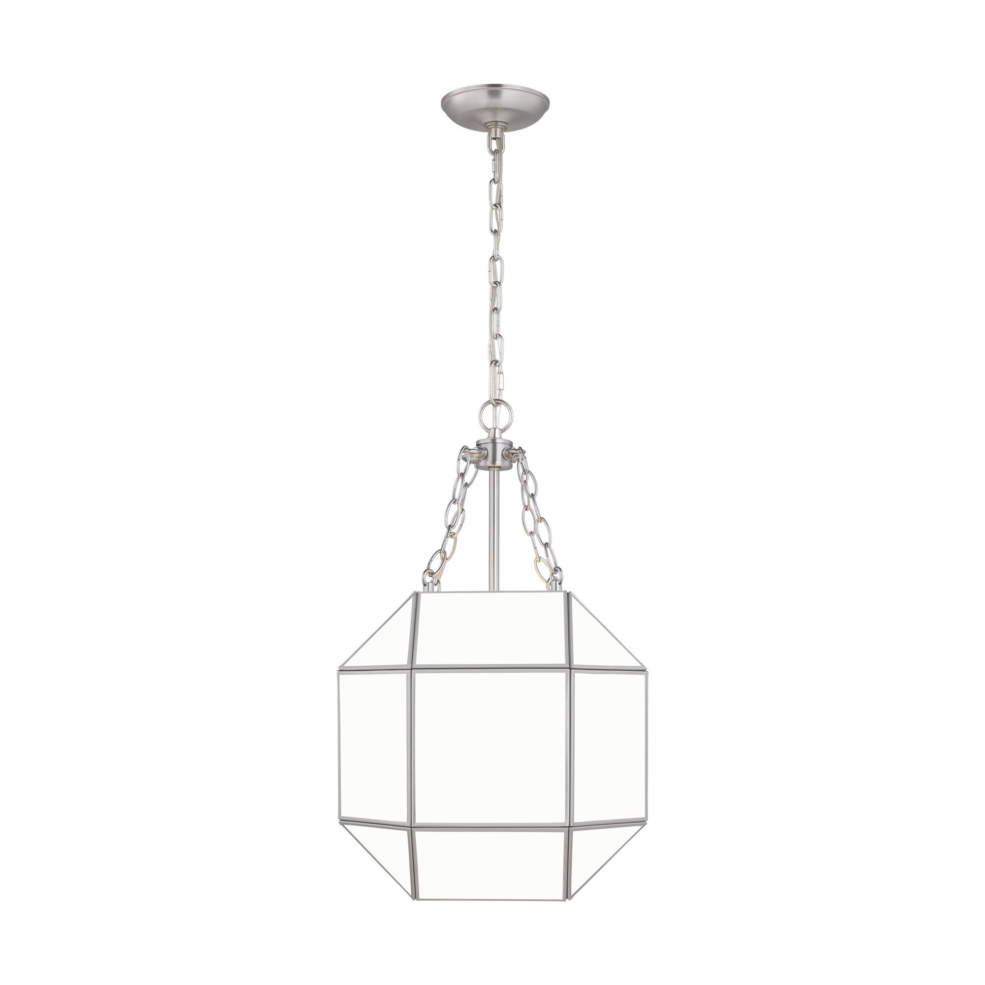 Shown in Brushed Nickel finish and Smooth White glass and White Glass Panel shade