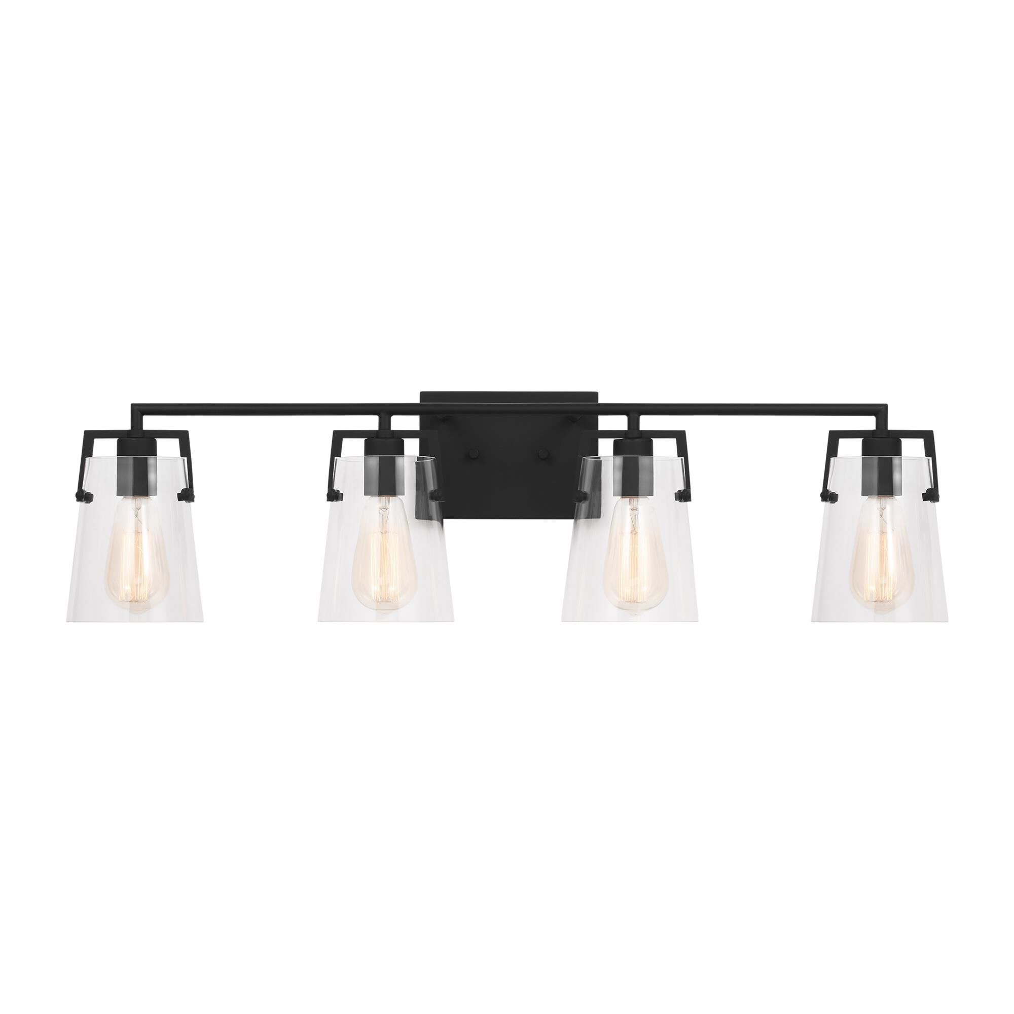 Shown in Midnight Black finish and Clear Glass s shade