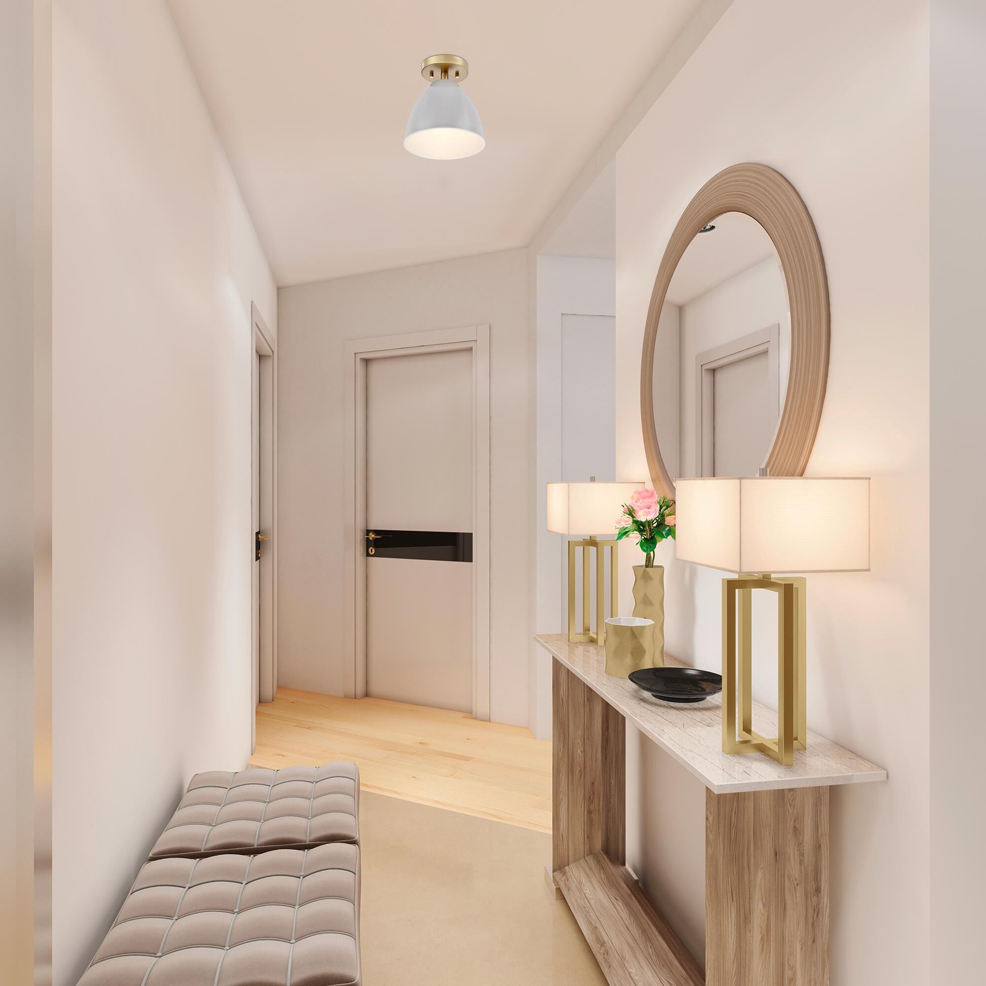 Shown in Brushed Gold finish and Grey Sky shade