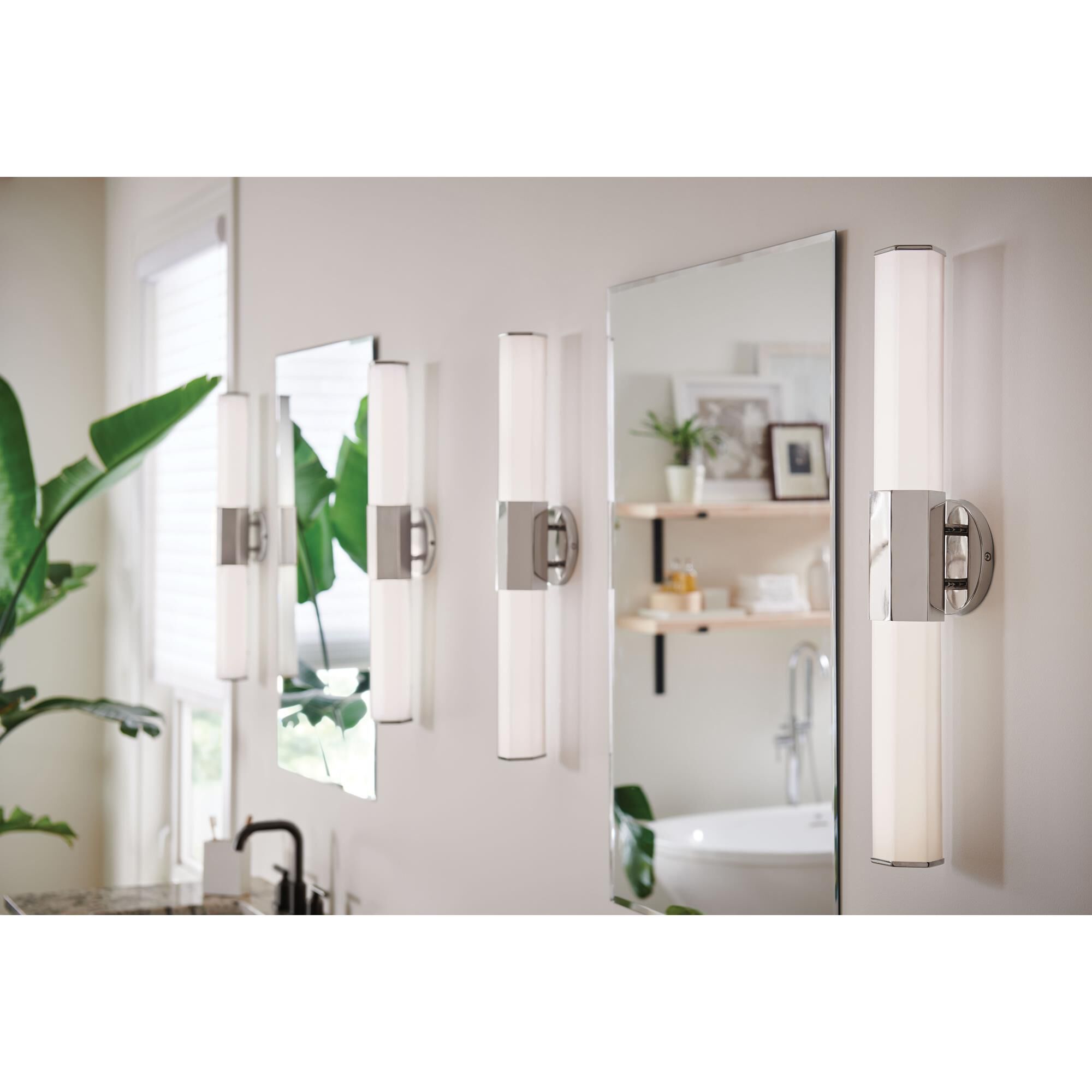 Shown in Polished Nickel finish and Etched glass