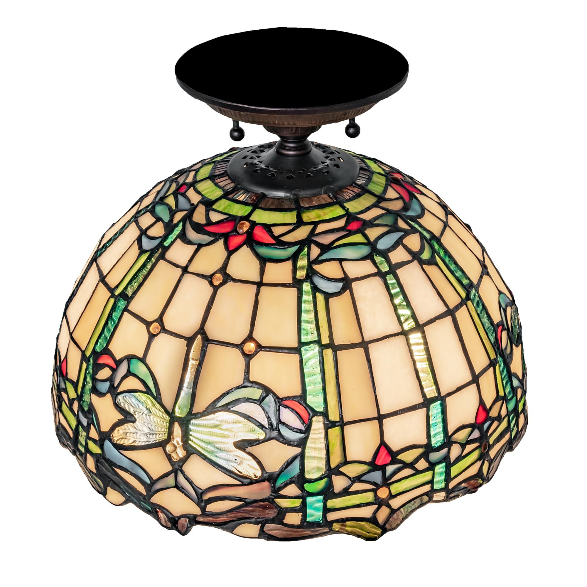 Tiffany Dragonfly 12 Inch 3 Light Semi Flush Mount by Meyda Lighting