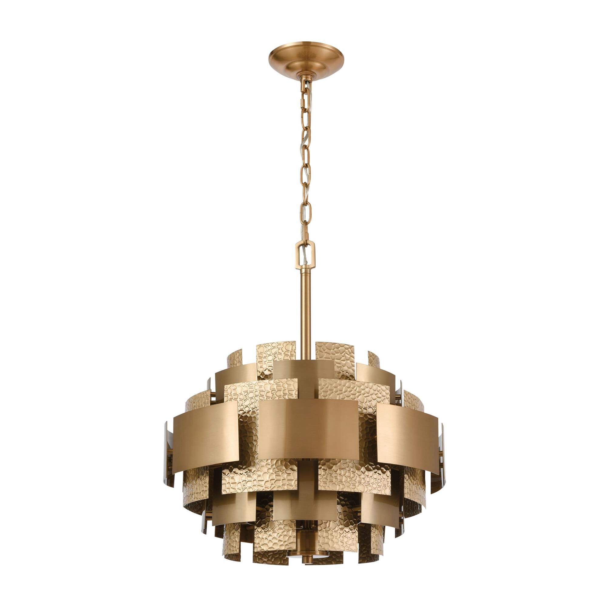 Shown in Satin Brass finish and Metal Panels shade