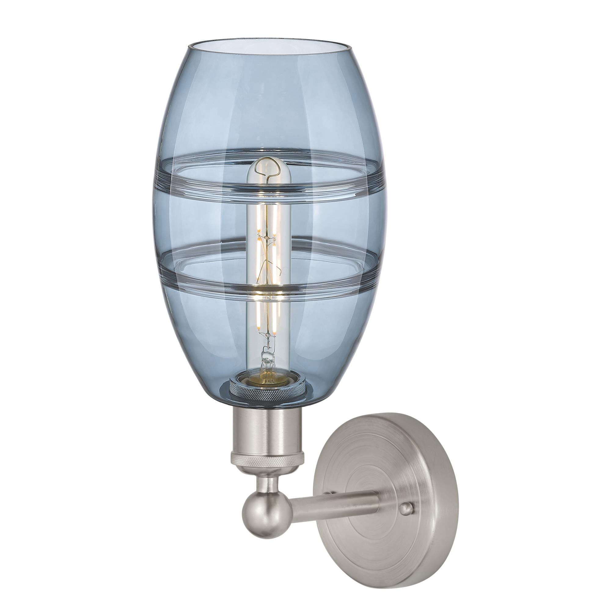 Shown in Brushed Satin Nickel finish and Princess Blue glass