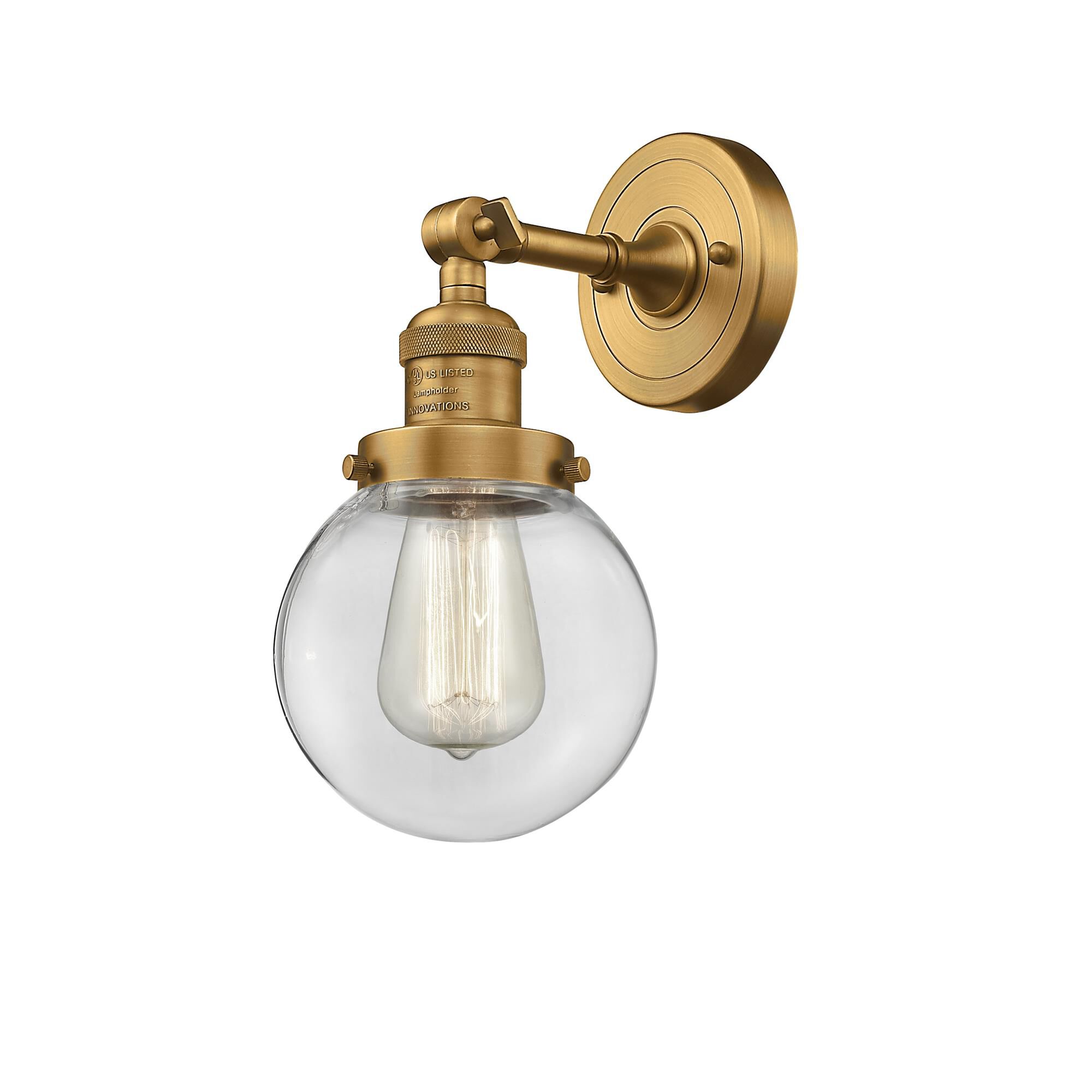 Shown in Brushed Brass finish and Clear glass and No Accent accent