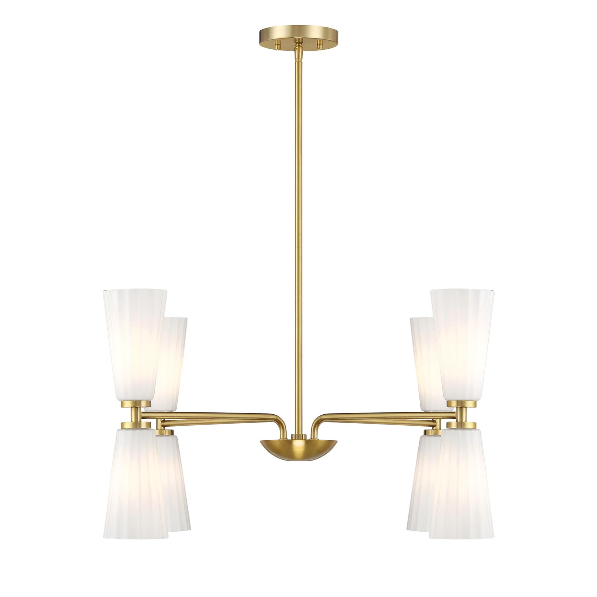 Shown in Natural Brass finish and White Fluted glass