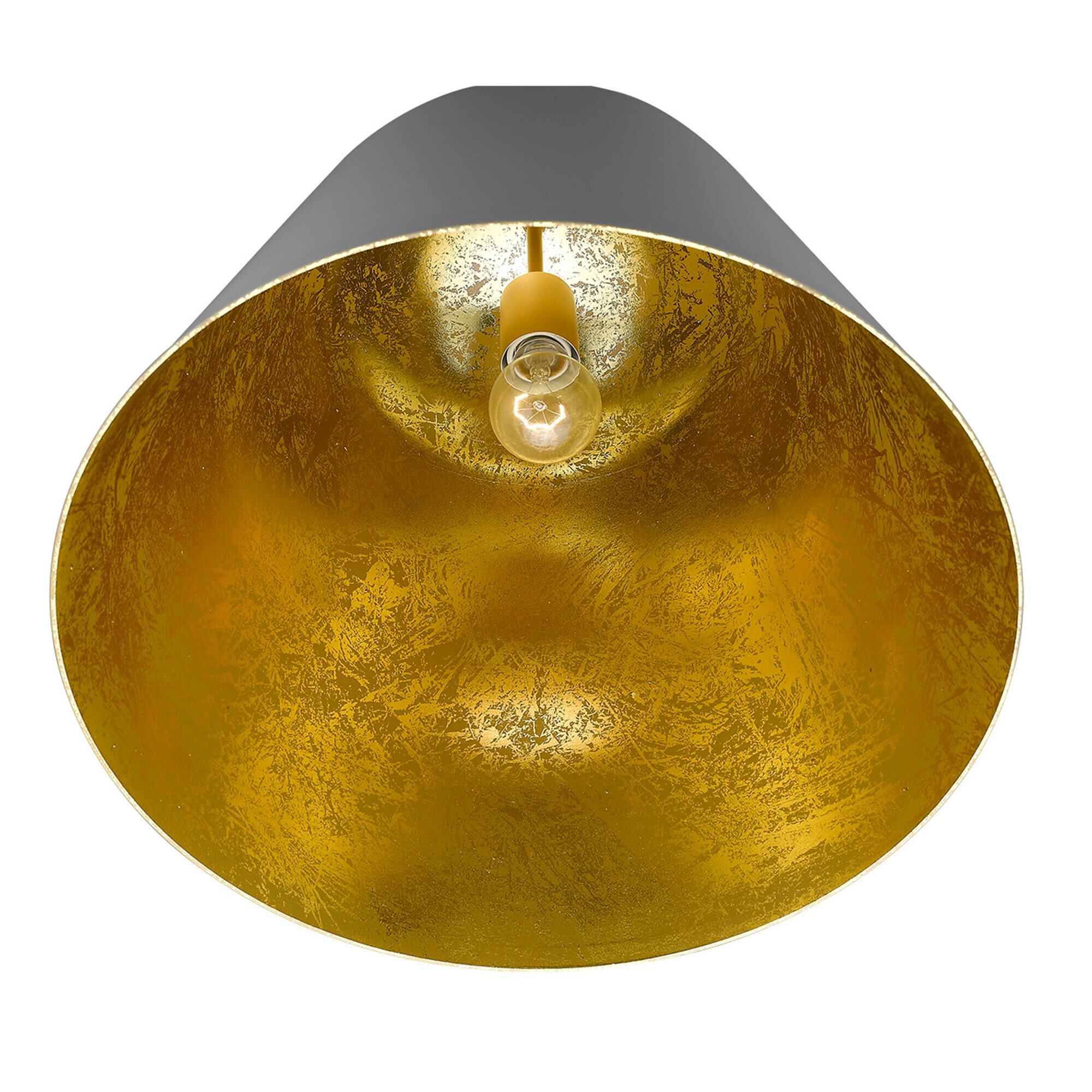 Shown in White finish and White glass and White Metal Cone Shaped  W/ Gold Leaf Interior shade