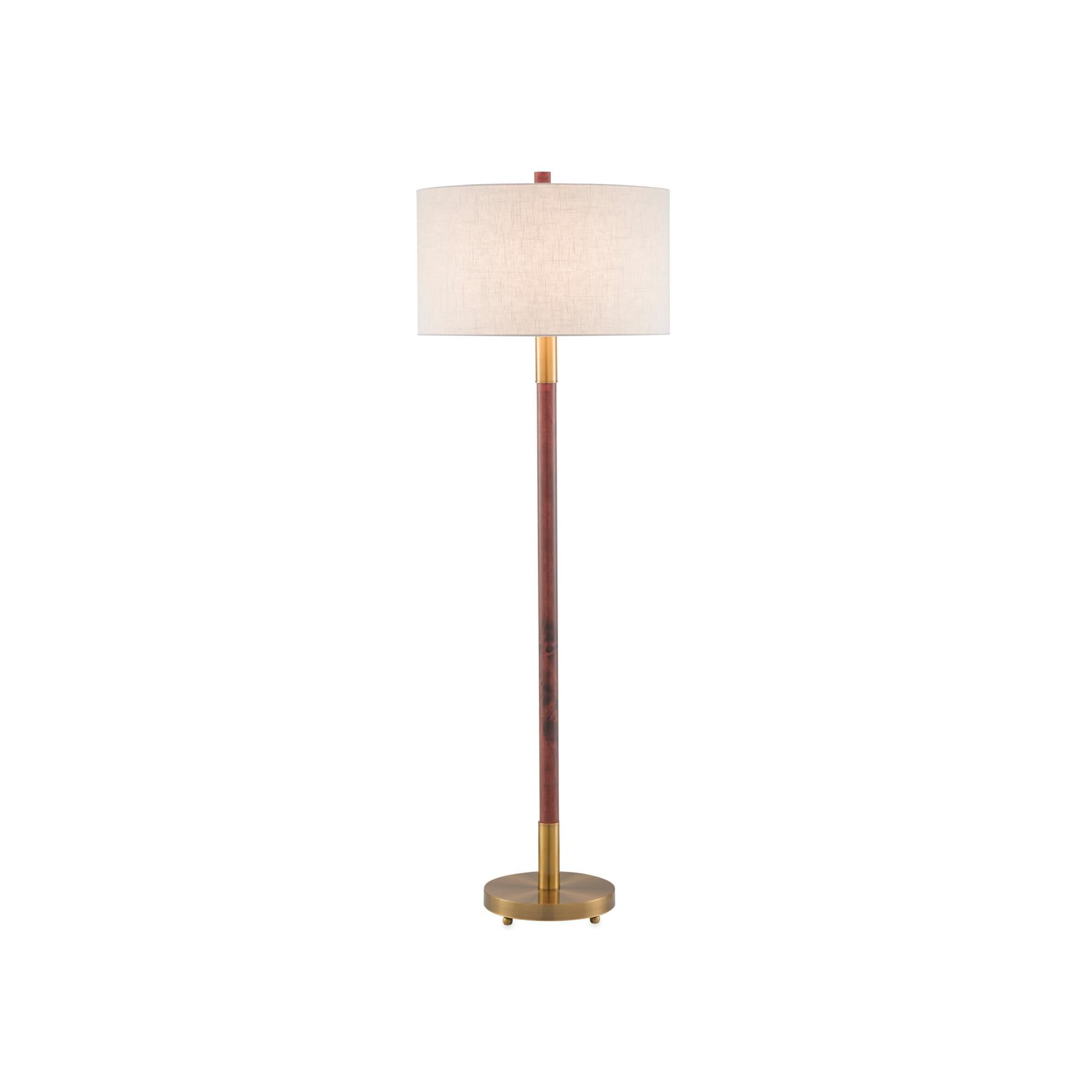 Shown in Mahogany/Antique Brass finish and Off White Linen shade