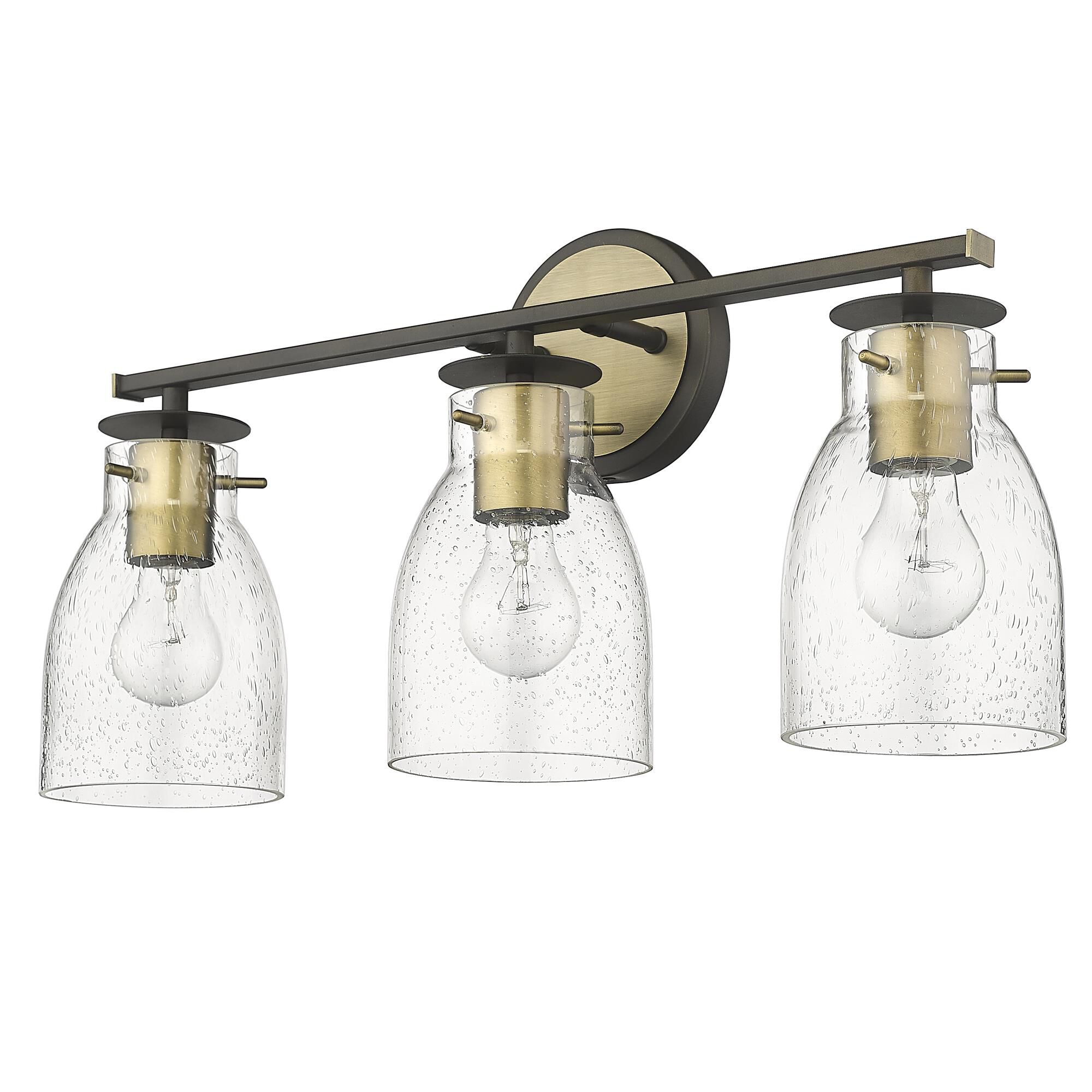 Shown in Oil Rubbed Bronze And Antique Brass finish and Clear Seedy Glass shade