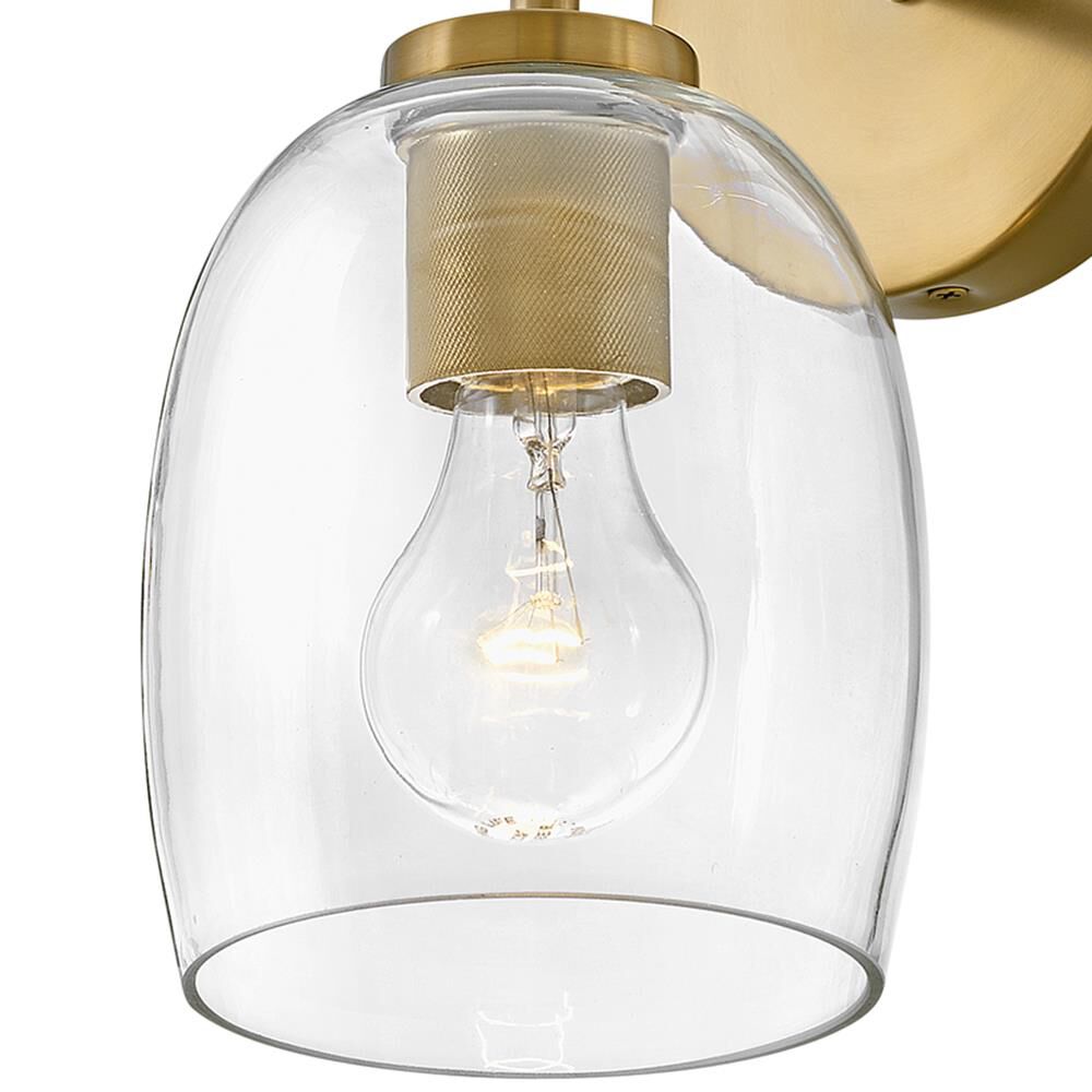 Shown in Lacquered Brass finish and Clear glass