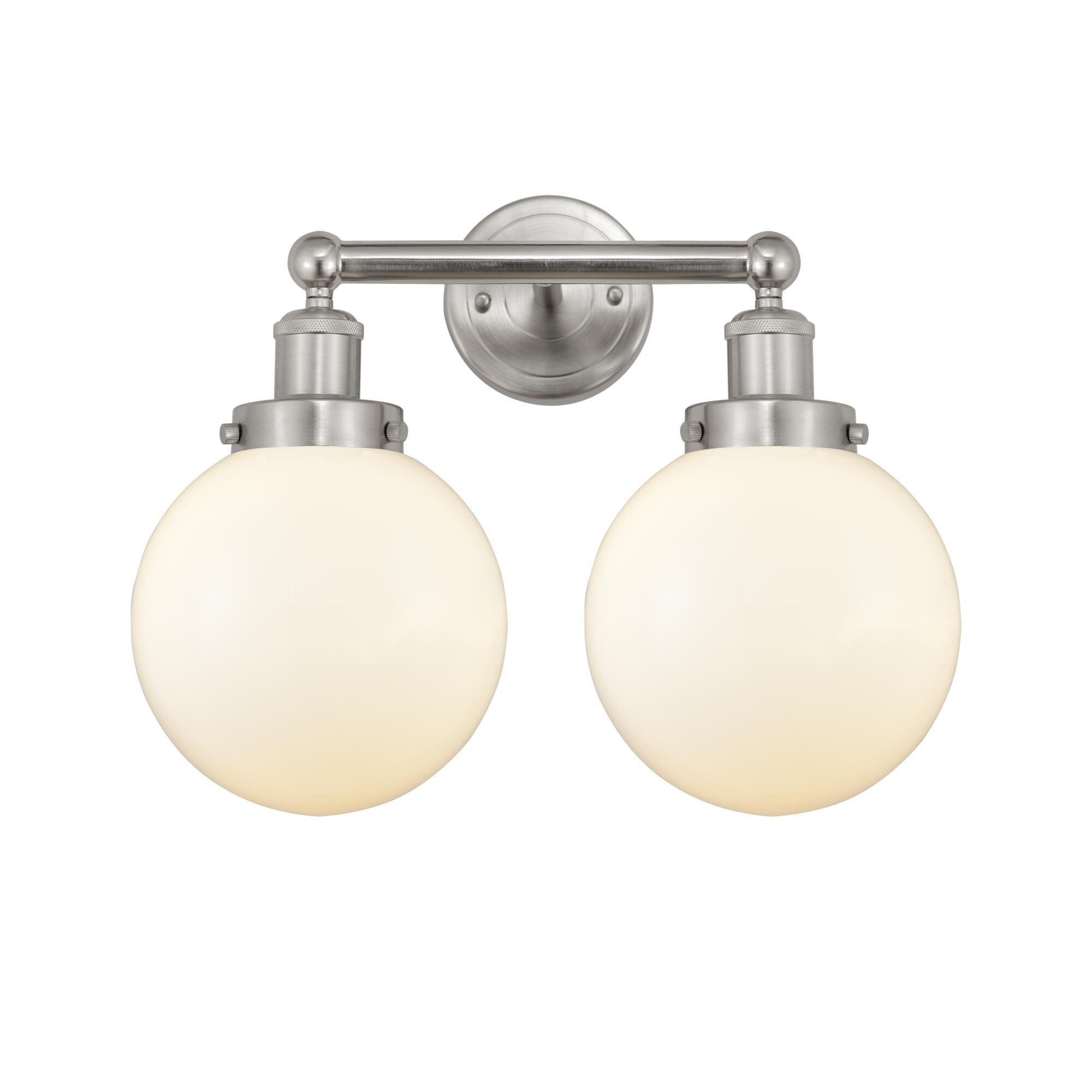 Shown in Brushed Satin Nickel, Matte White finish and Matte White glass and Matte White Glass shade