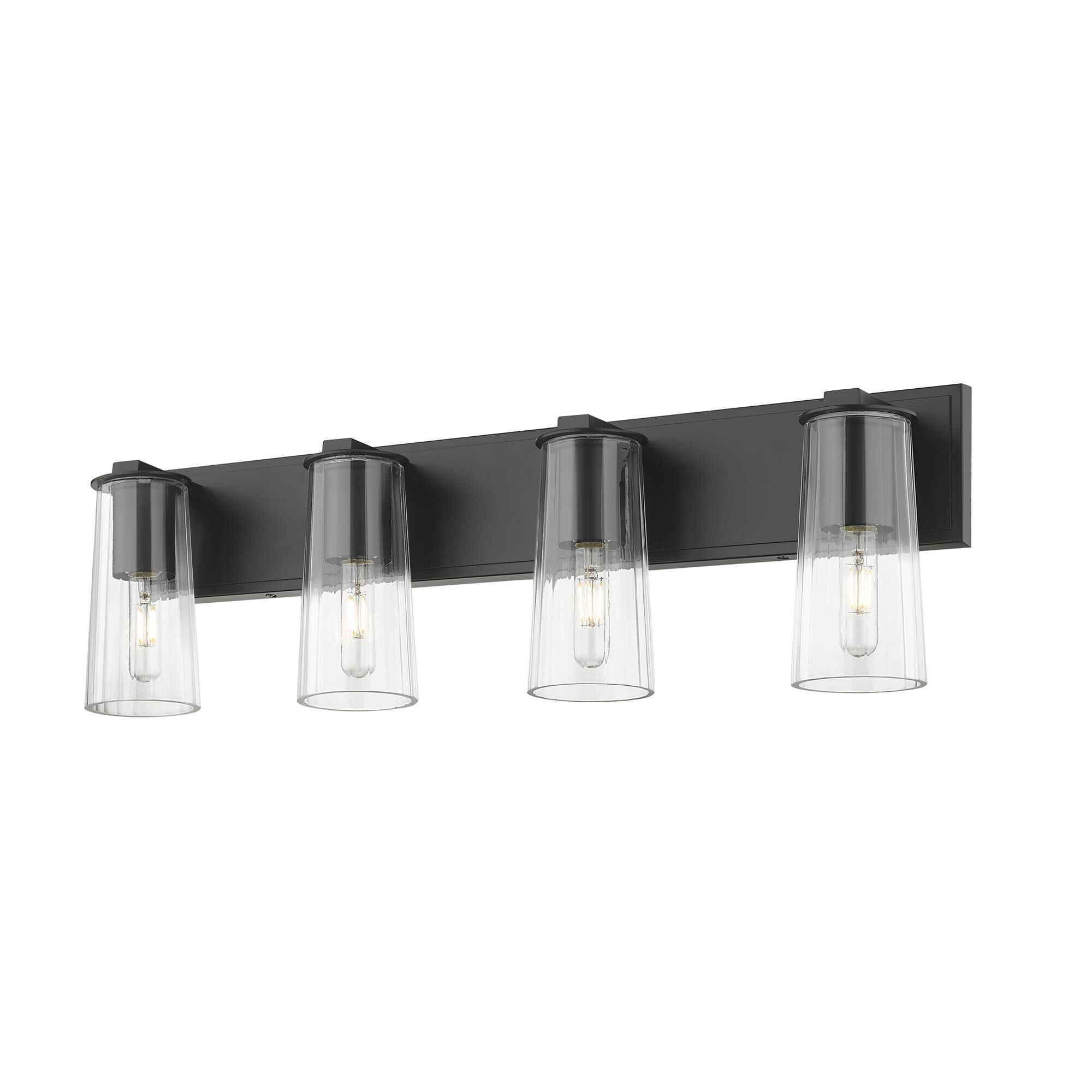 Shown in Matte Black finish and Clear glass and Clear shade