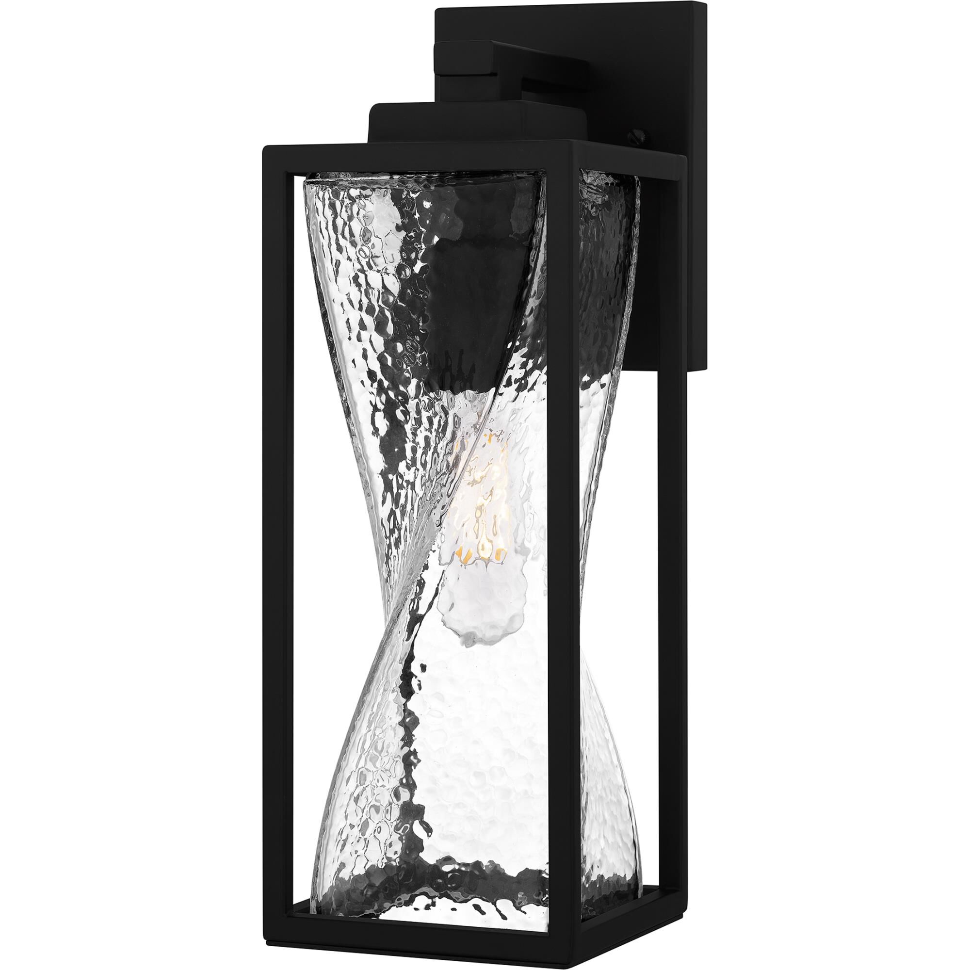 Shown in Matte Black finish and Clear Hammered Glass shade