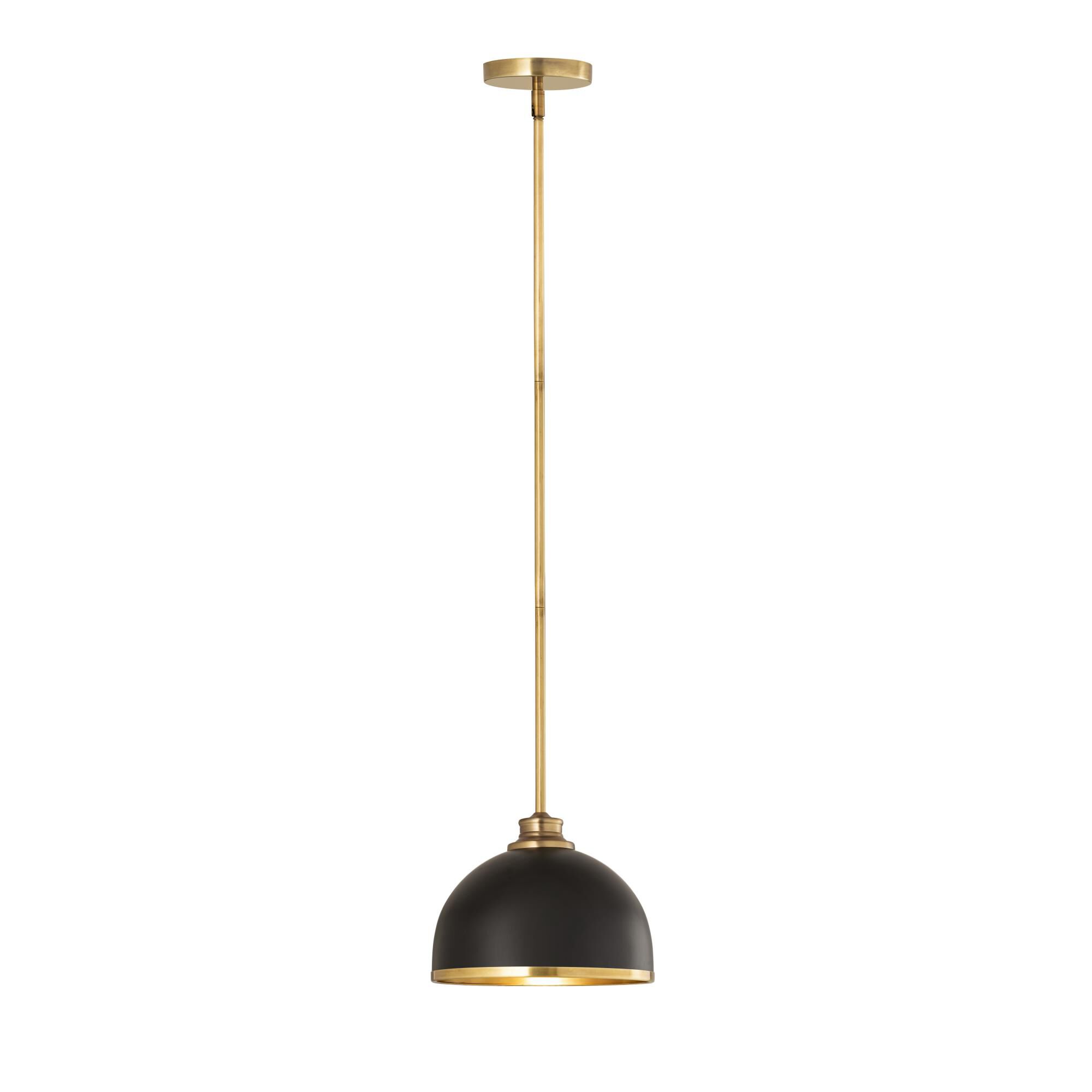 Shown in Matte Black And Rubbed Brass finish and Stainless Steel glass and Stainless Steel shade