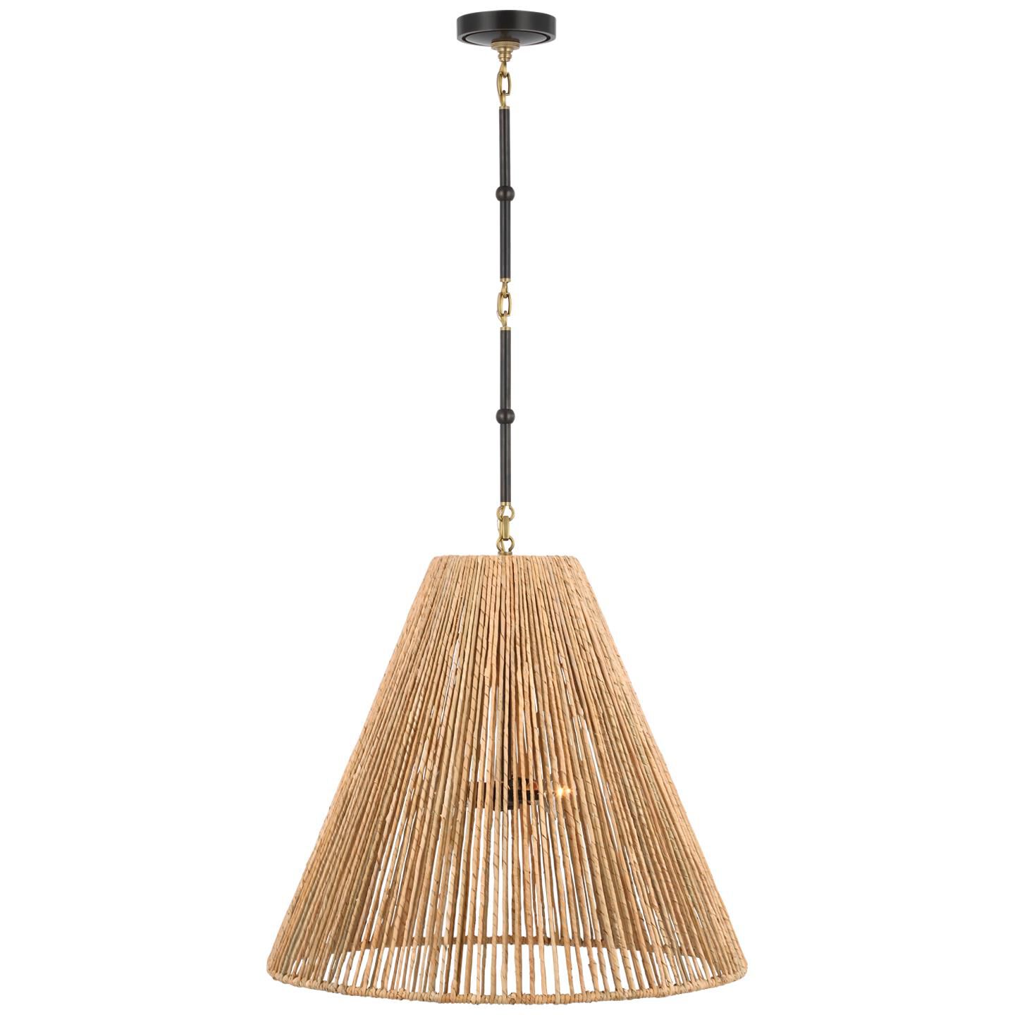 Shown in Bronze and Hand-Rubbed Antique Brass finish and Natural Abaca shade