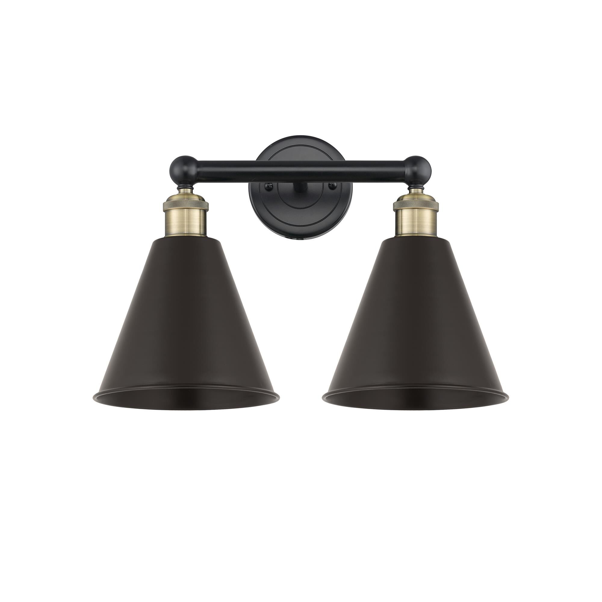 Shown in Black Antique Brass finish and Matte Black shade