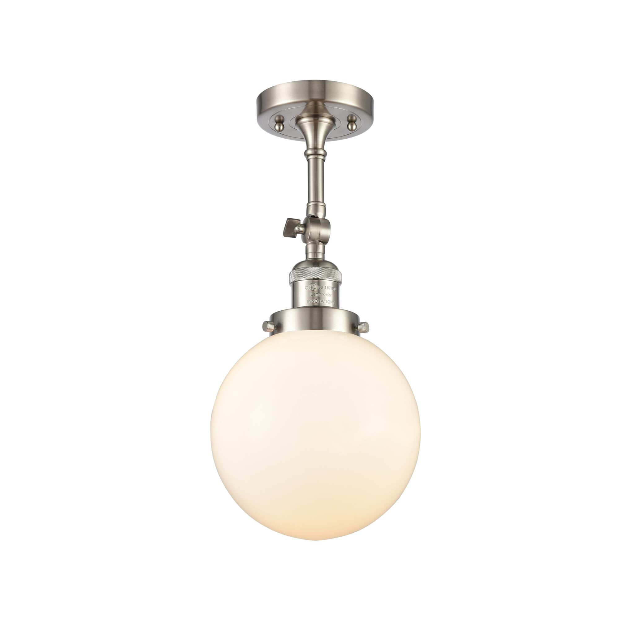 Shown in Brushed Satin Nickel finish and Matte White Cased glass and No Accent accent