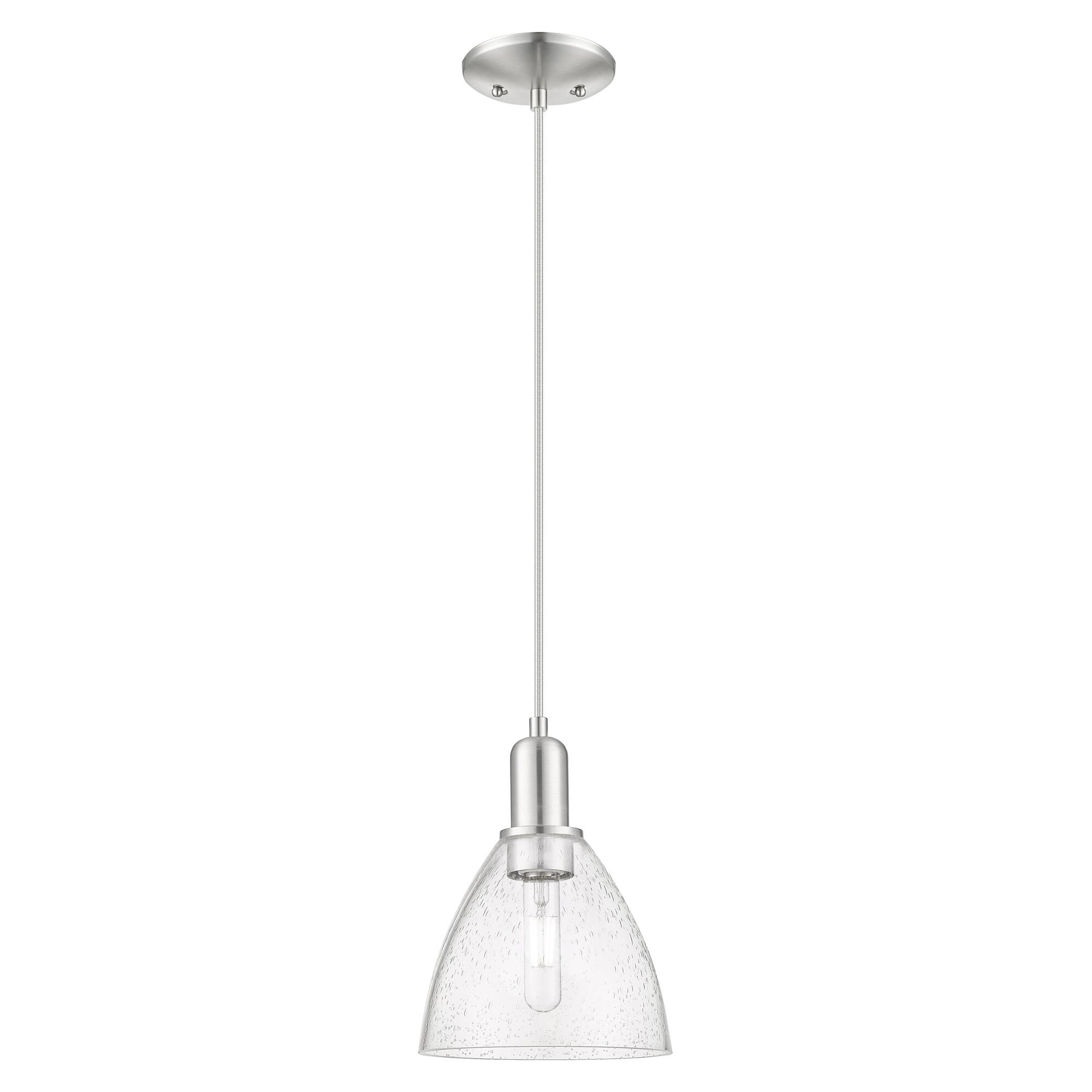 Shown in Brushed Satin Nickel finish and Seedy glass