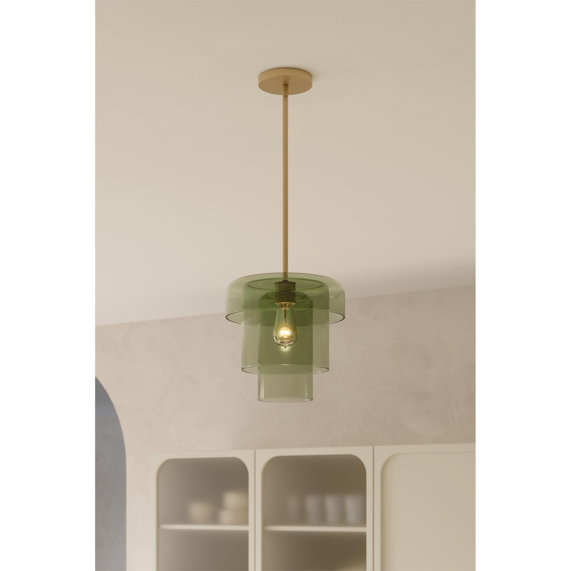 Shown in Legacy Brass finish and Green glass