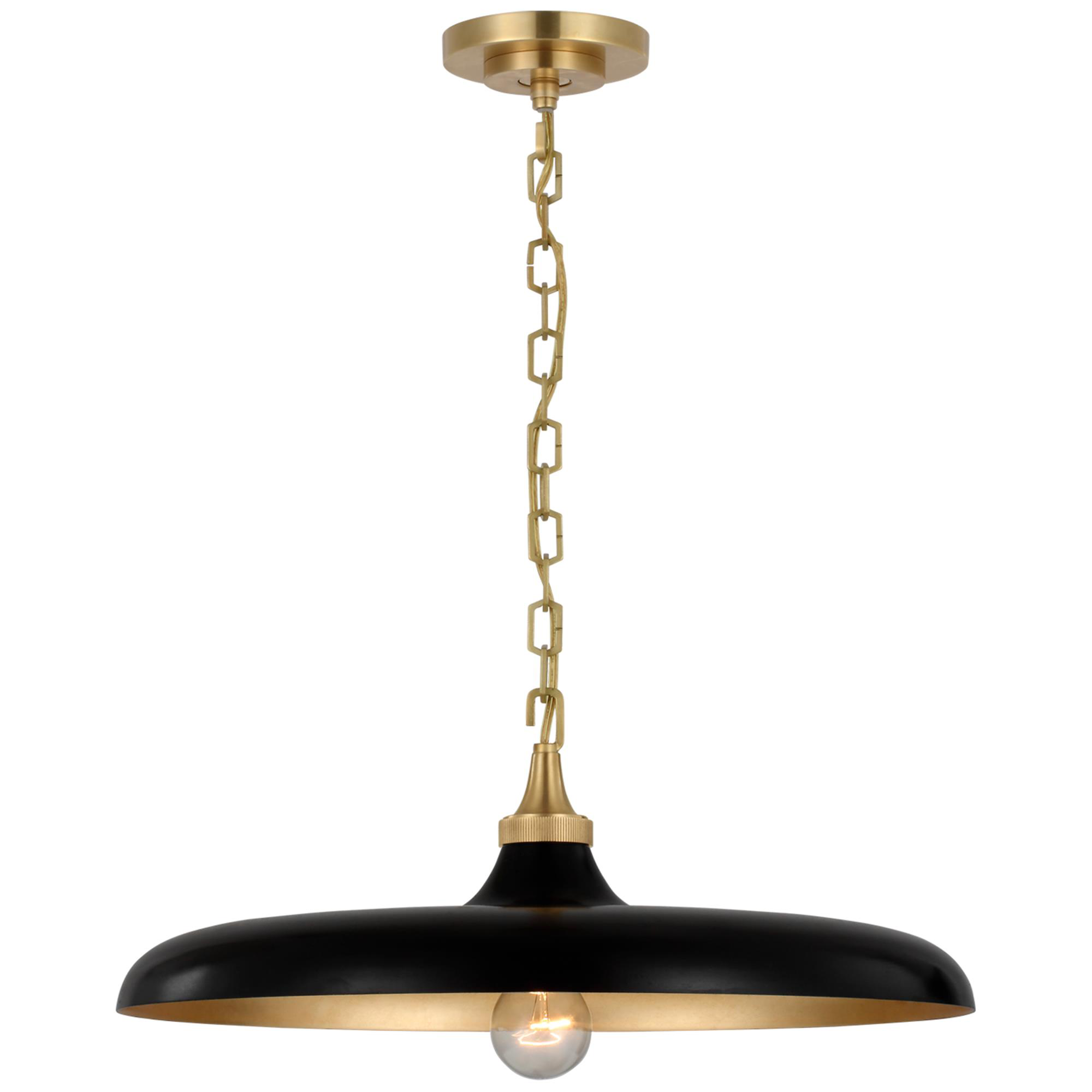 Shown in Hand-Rubbed Antique Brass finish and Aged Iron shade