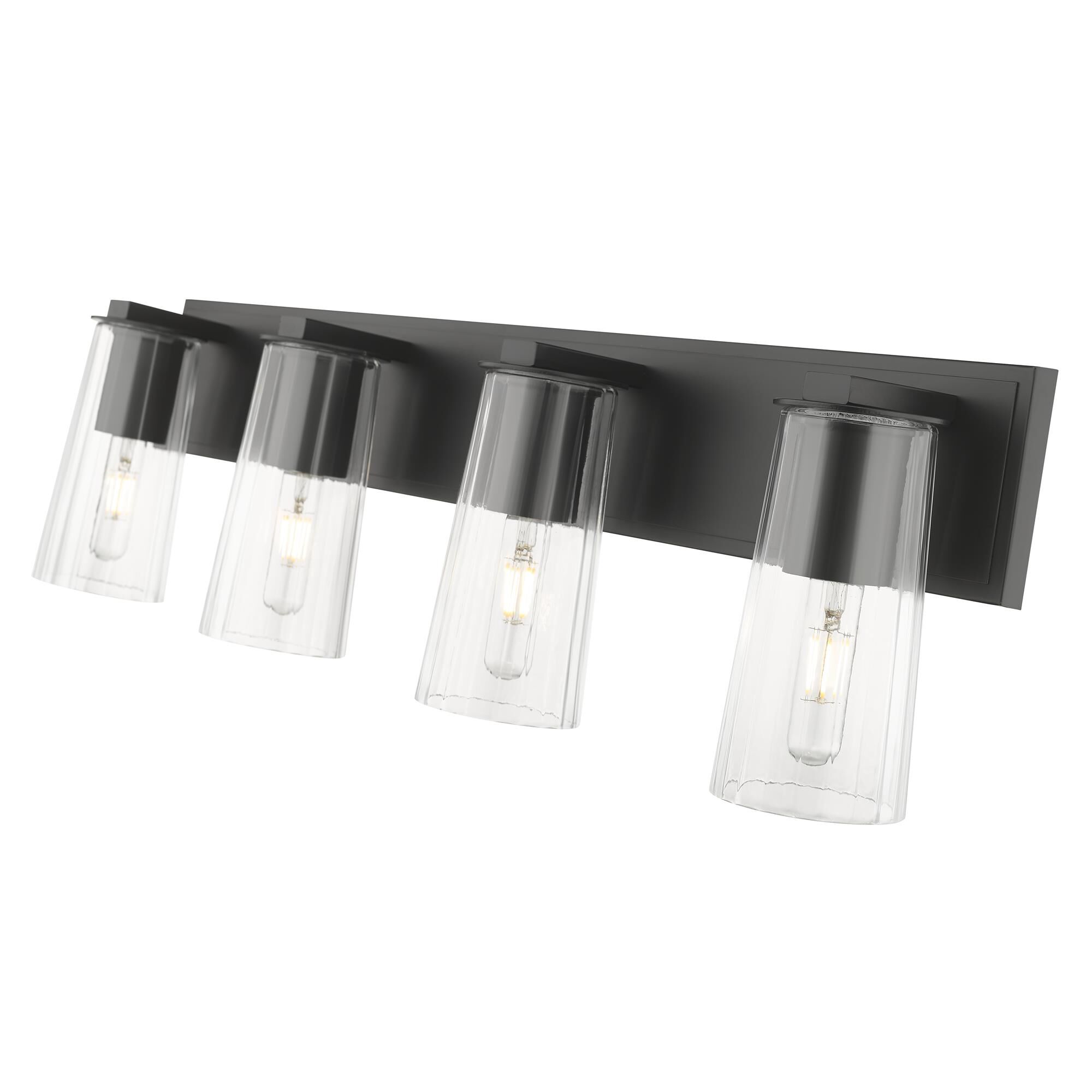 Shown in Matte Black finish and Clear glass and Clear shade