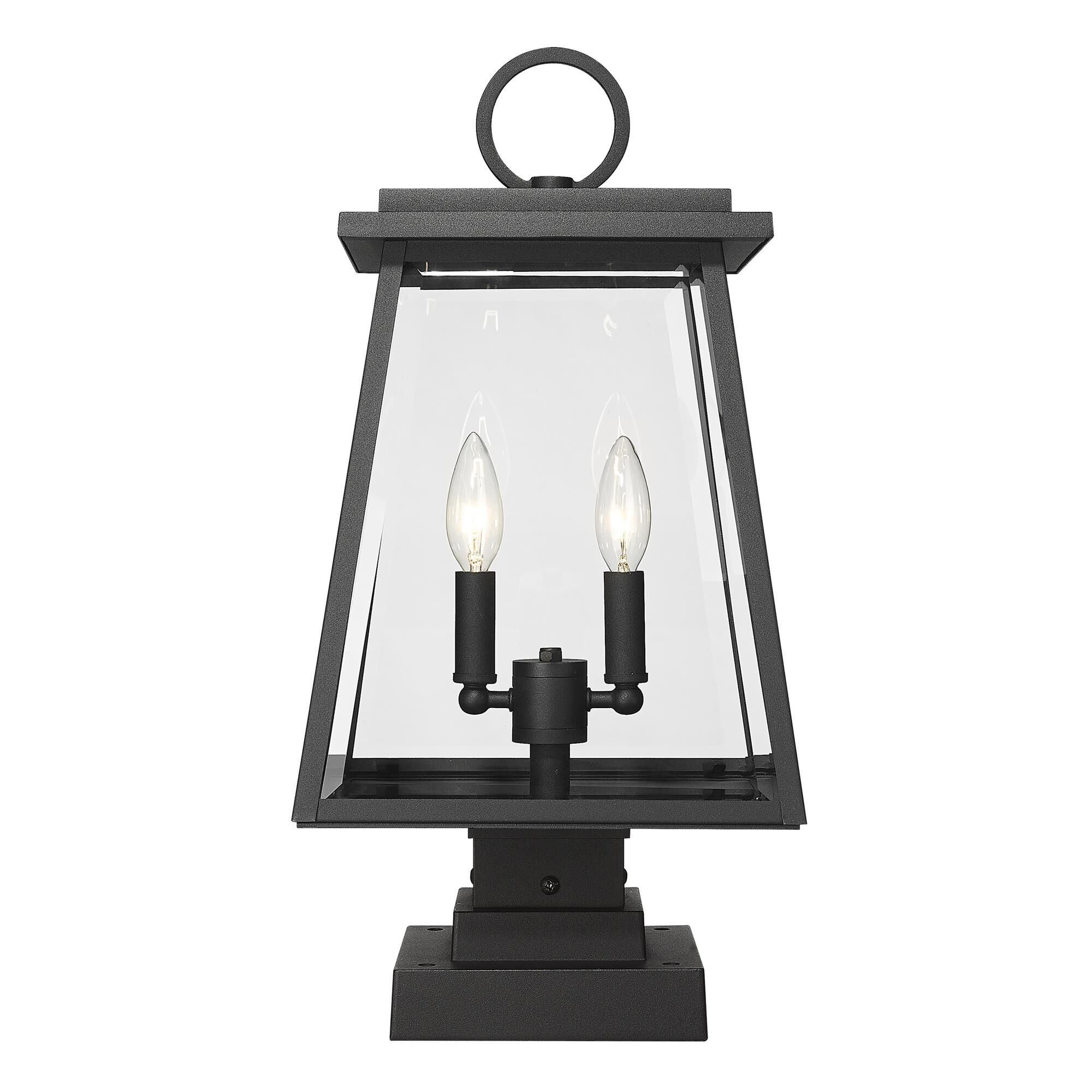 Shown in Black finish and Clear Beveled glass