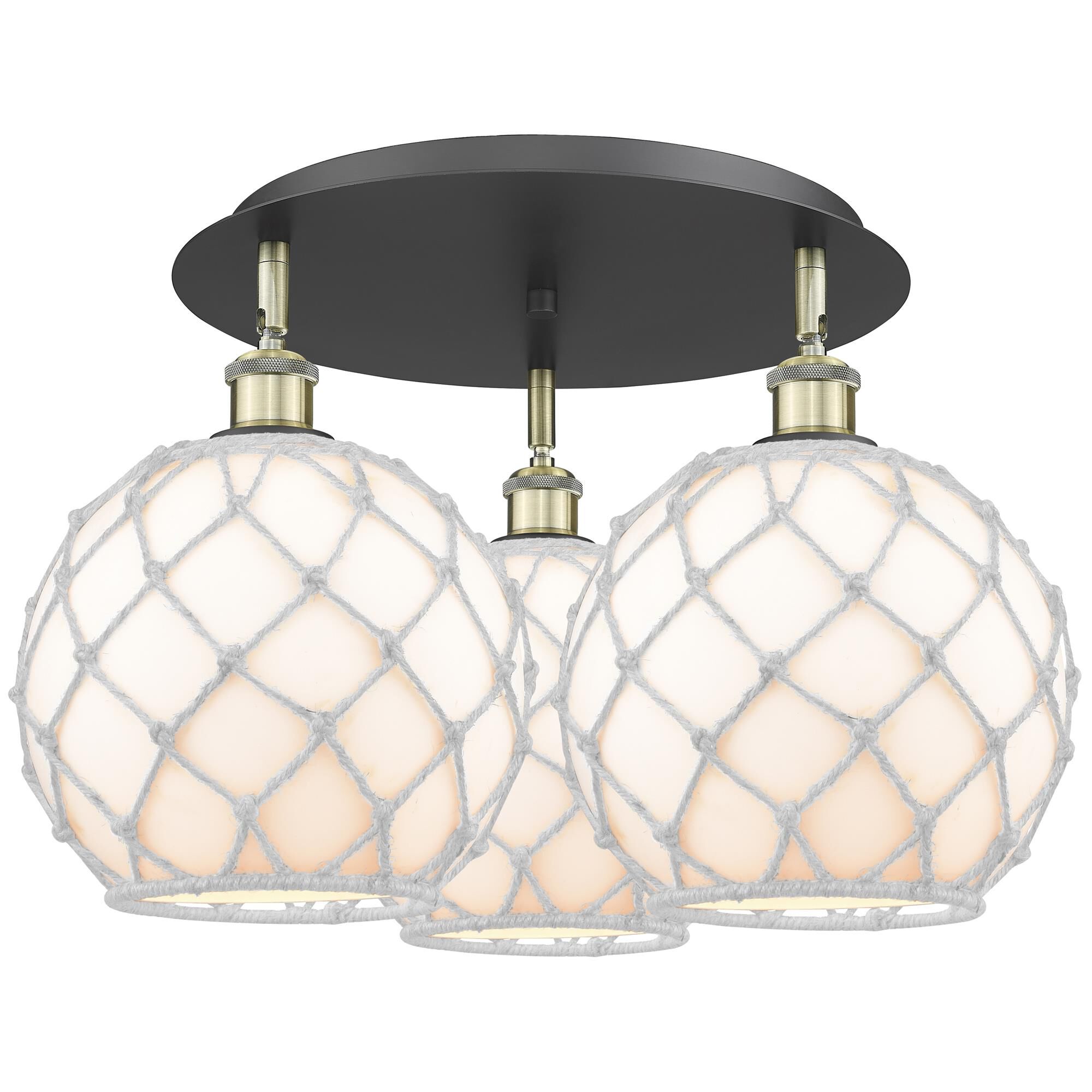 Shown in Black Antique Brass finish and White with White Rope glass
