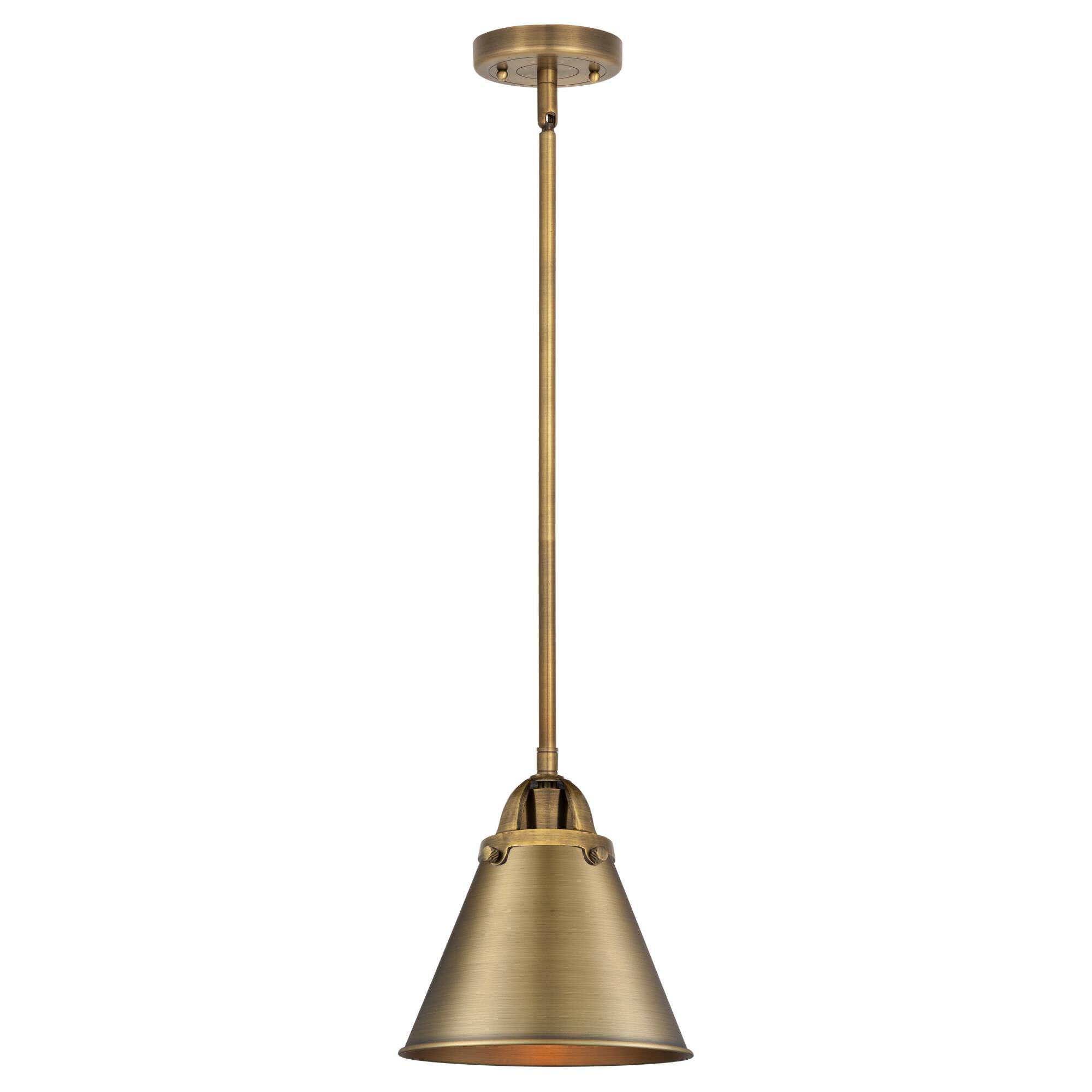 Shown in Brushed Brass finish and No Glass glass and Brushed Brass Appalachian shade