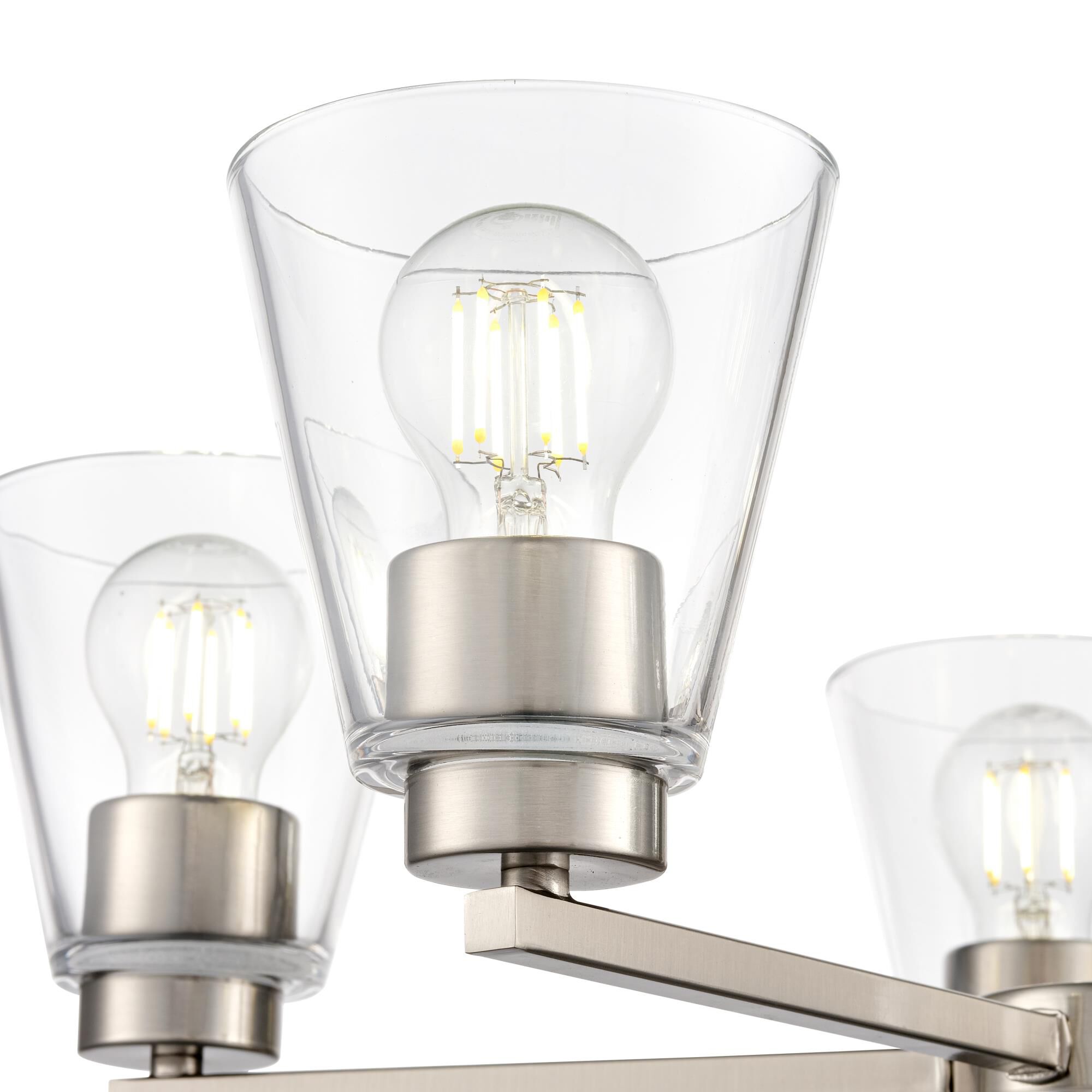 Shown in Brushed Nickel finish and Clear glass