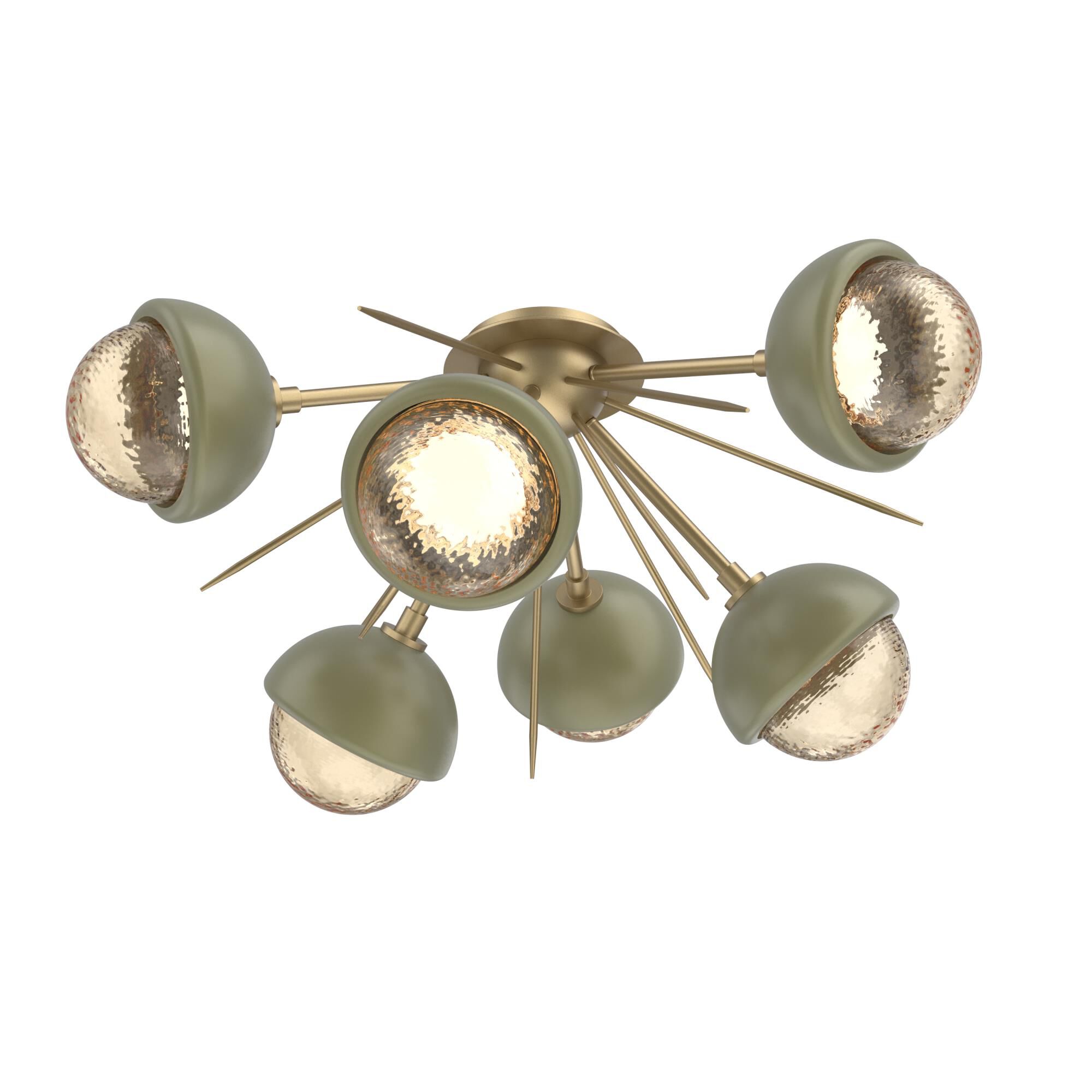 Shown in Gilded Brass finish and Amber glass and Sage Green accent