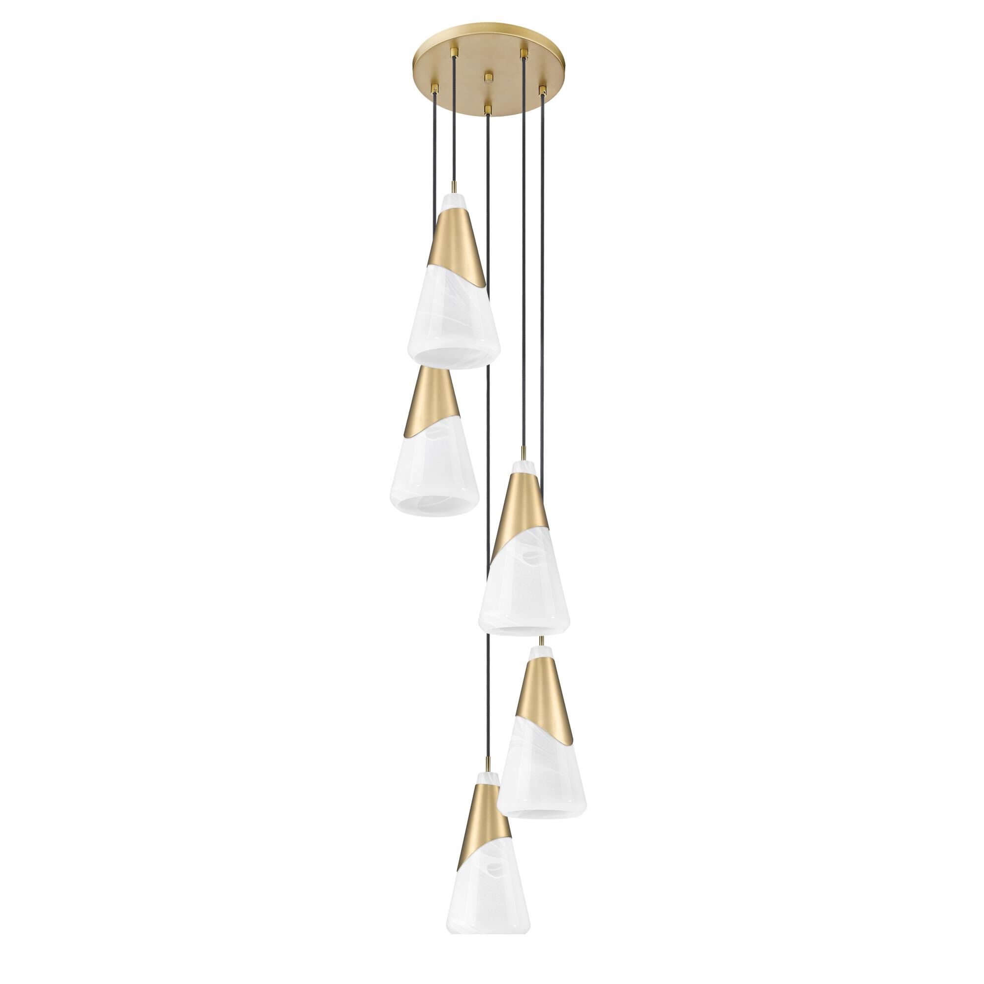 Shown in Modern Gold finish and White Swirl glass and White Swirl shade