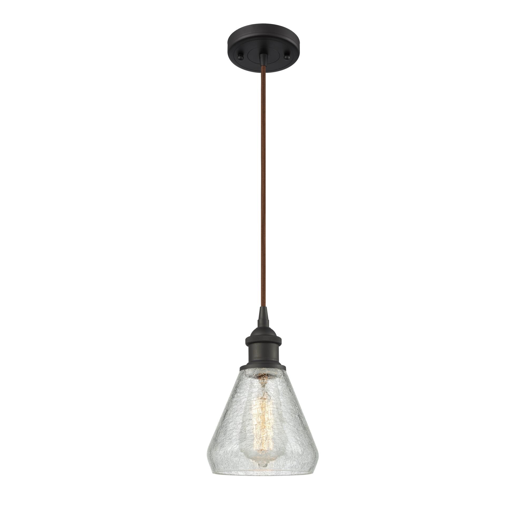 Shown in Oil Rubbed Bronze finish and Clear Crackle glass