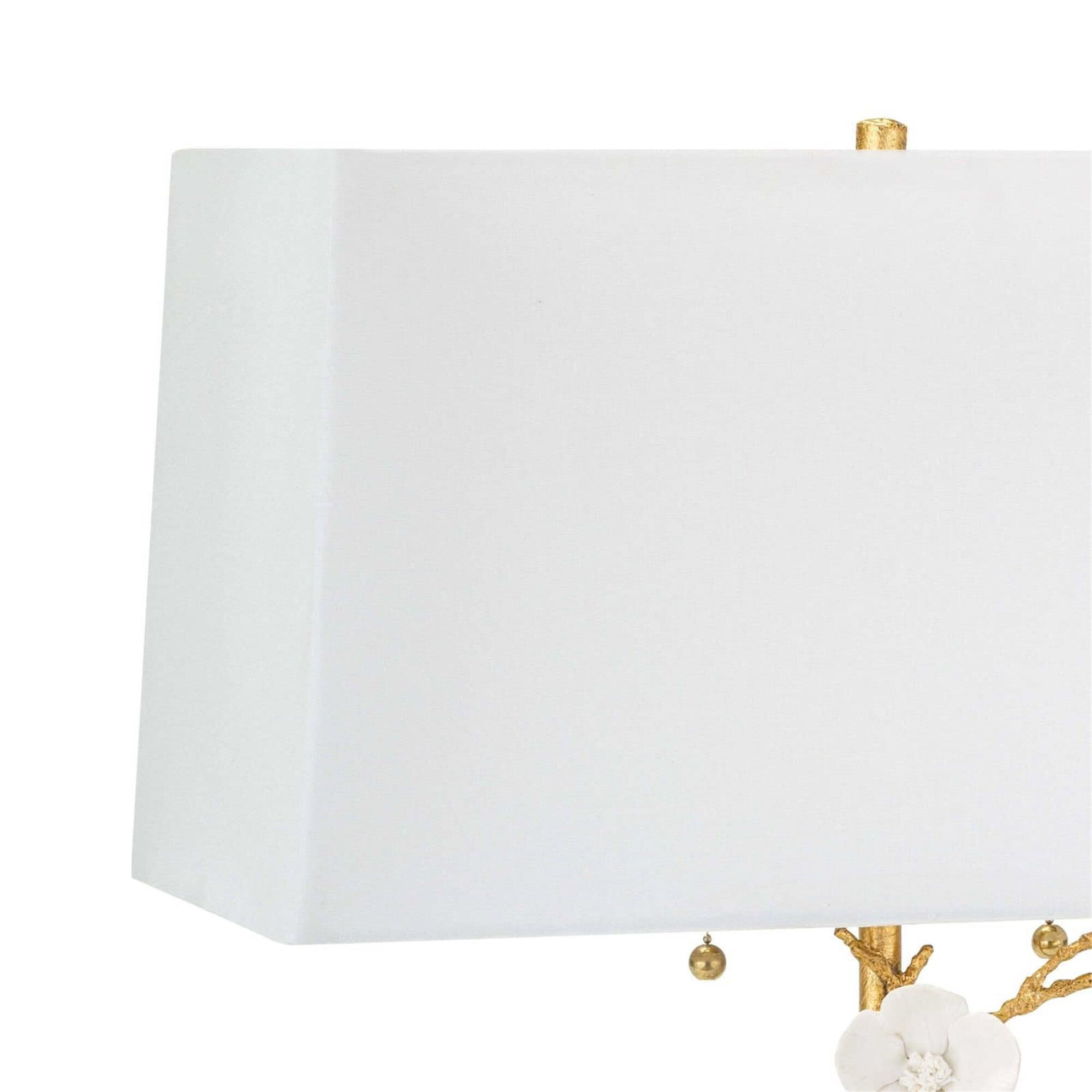 Shown in Gold finish and Linen shade