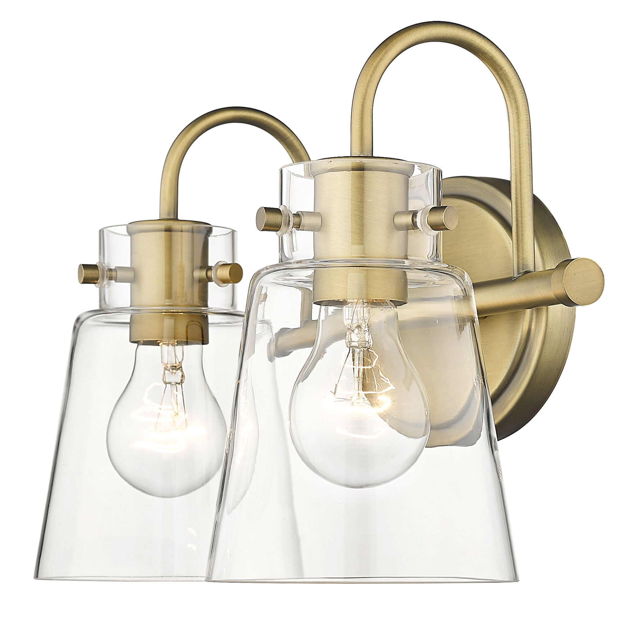 Shown in Antique Brass finish and Clear Glass shade