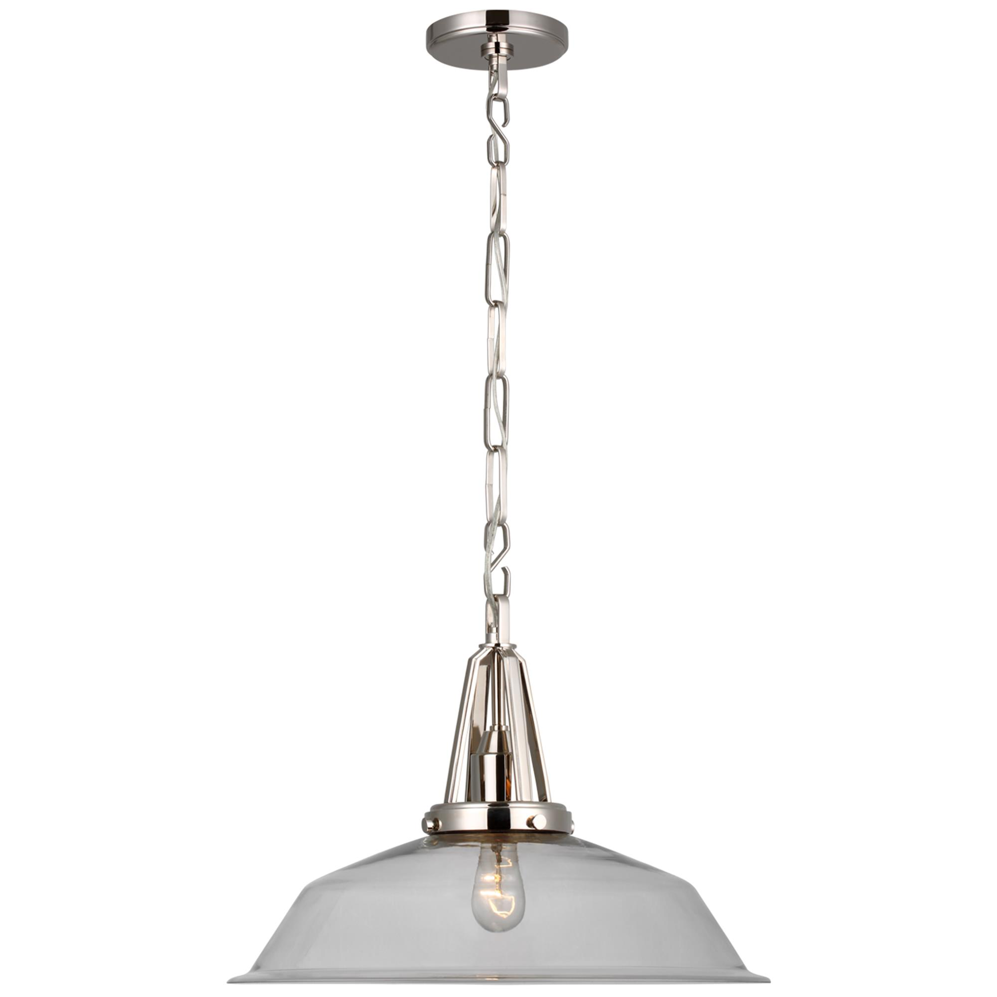 Shown in Polished Nickel finish and Clear Glass shade