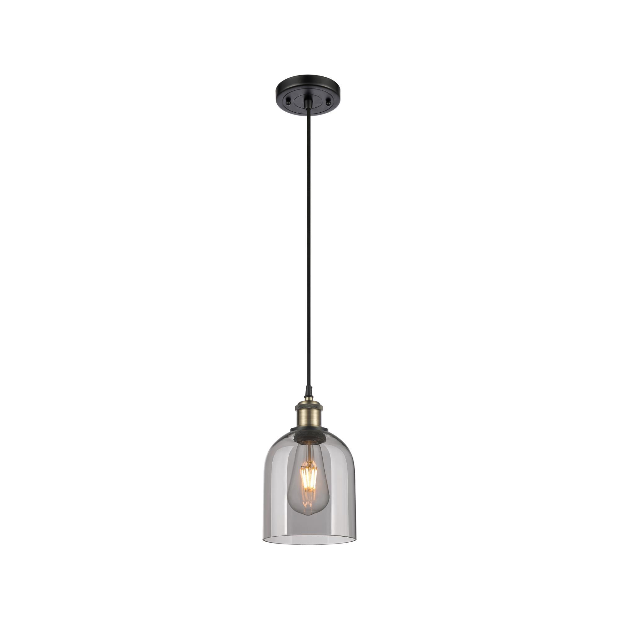 Shown in Black Antique Brass finish and Light Smoke glass