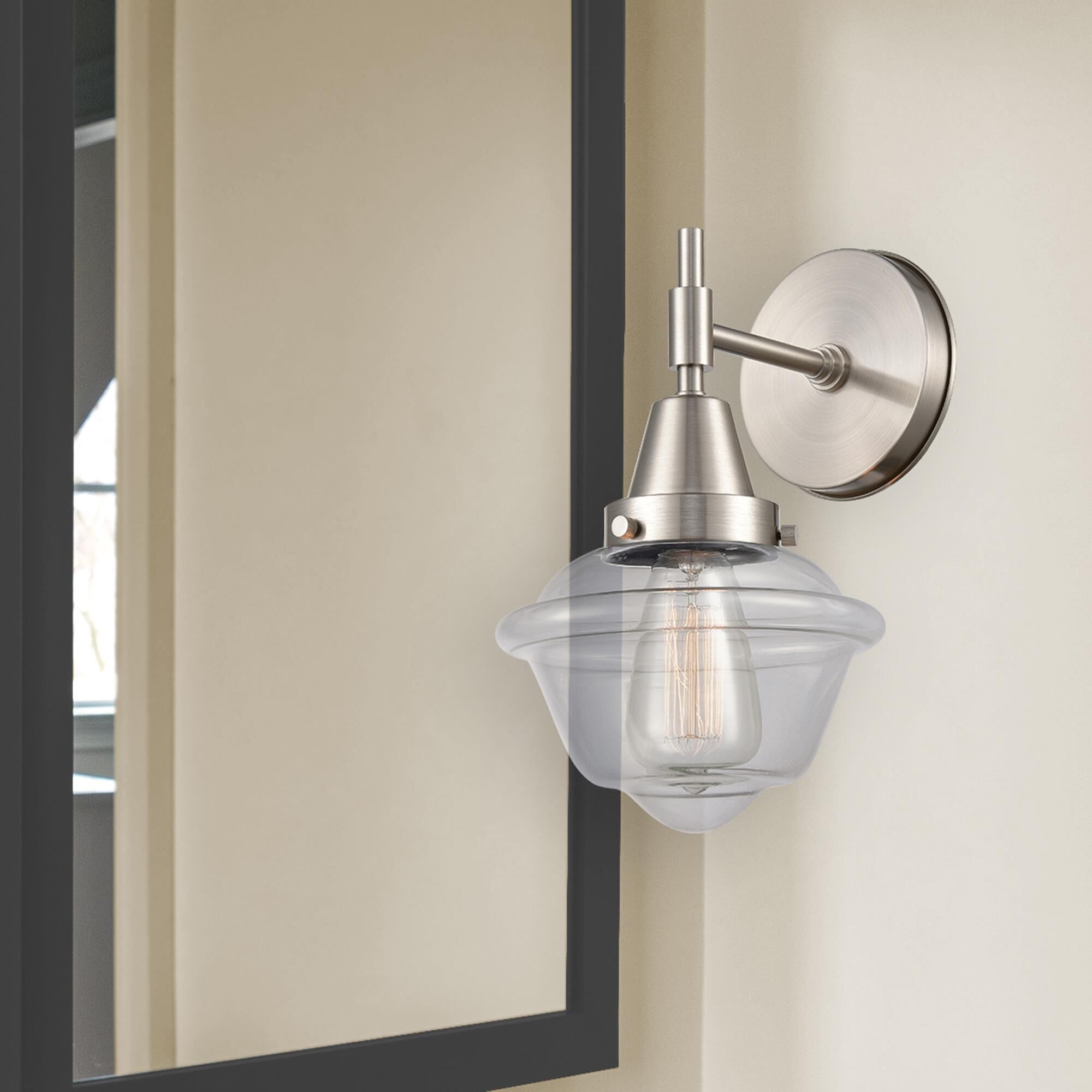Shown in Satin Nickel finish and Clear Large Cone glass