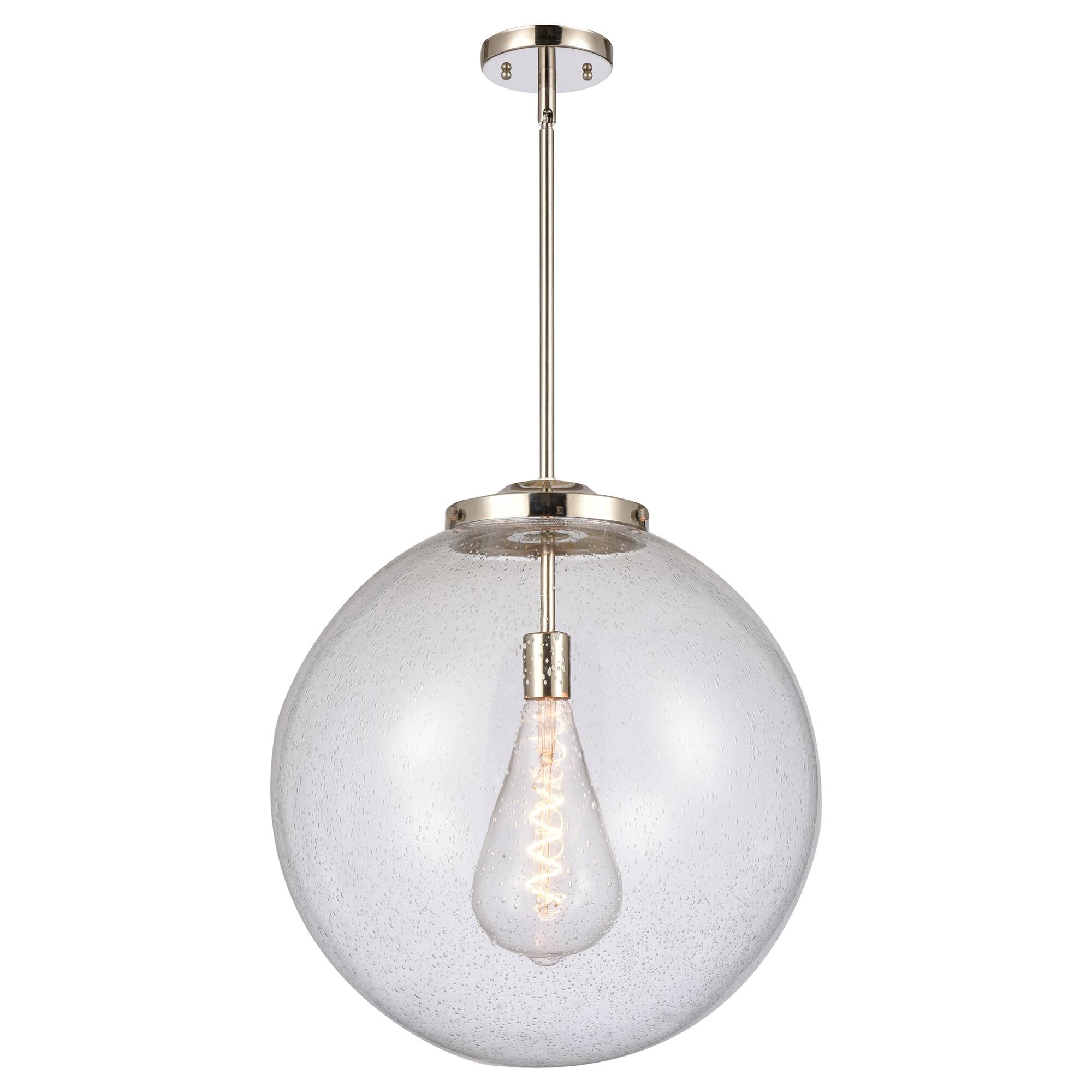 Shown in Polished Nickel finish and Seedy Beacon glass