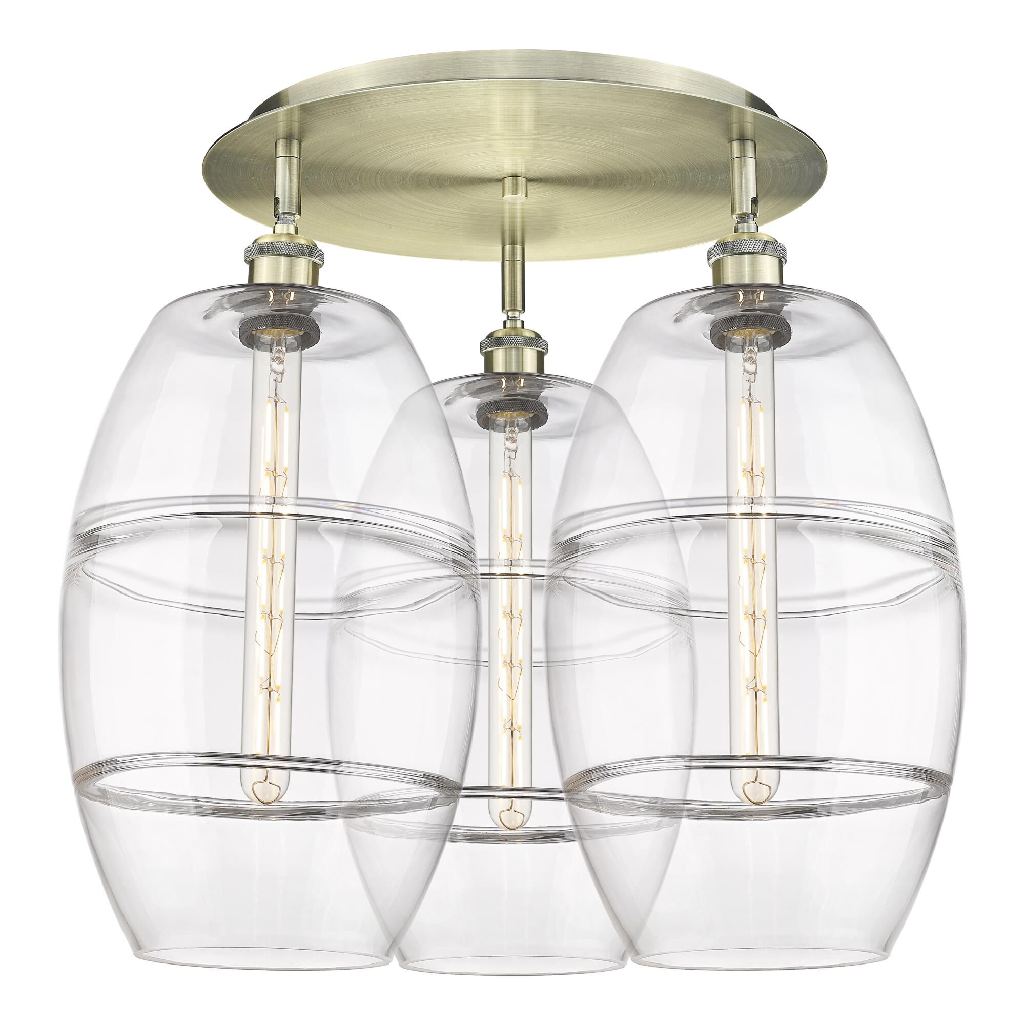 Shown in Antique Brass finish and Clear glass