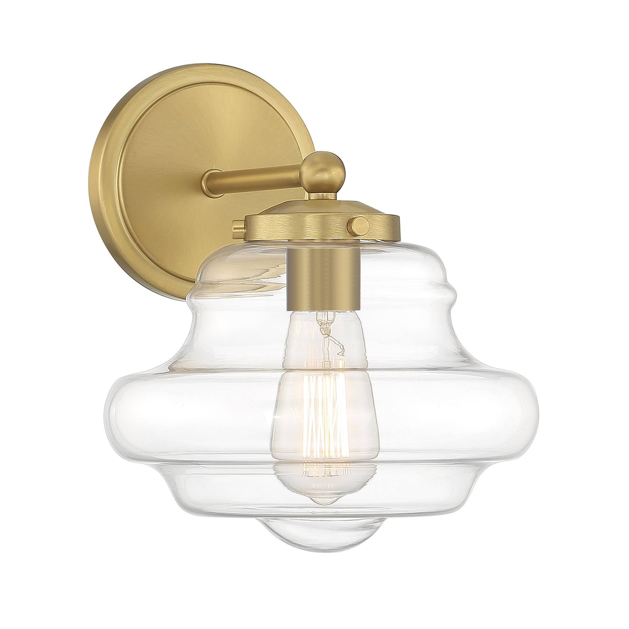 Shown in Natural Brass finish and Clear glass and Glass shade