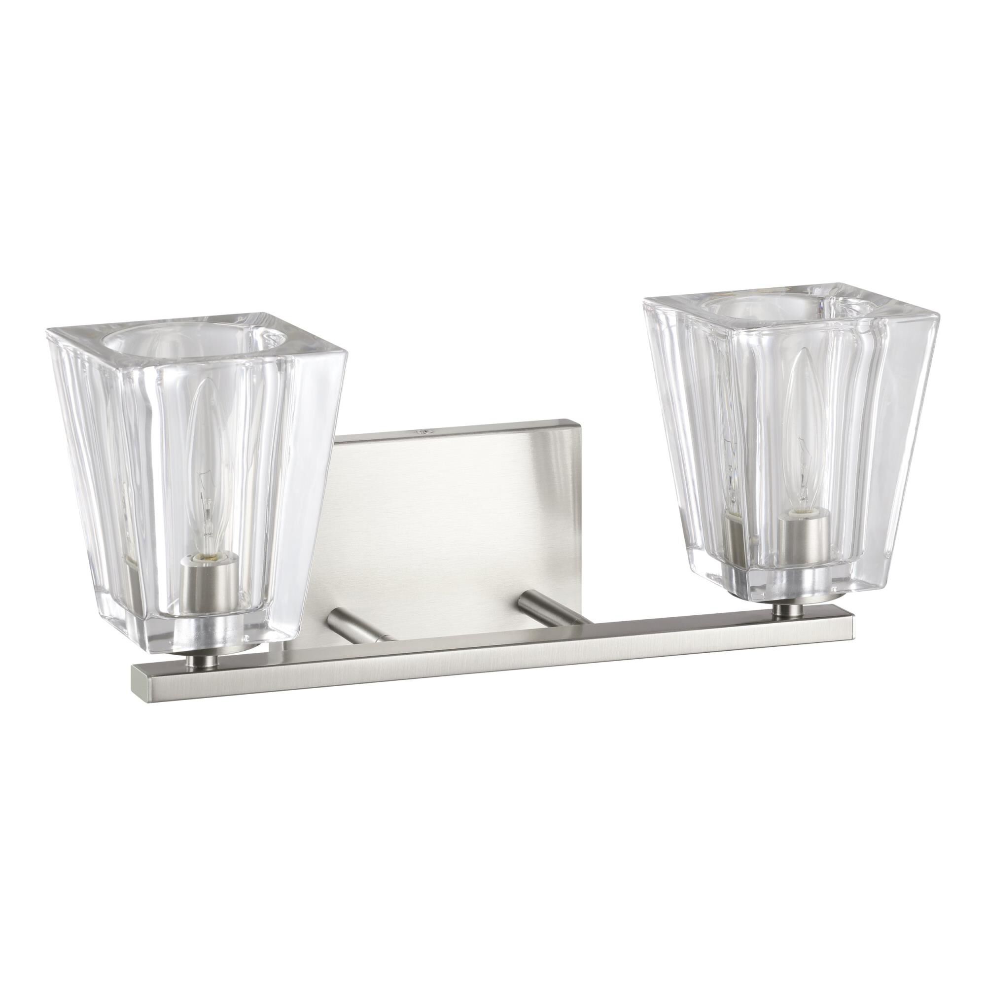 Shown in Brushed Nickel finish and Clear Pressed glass